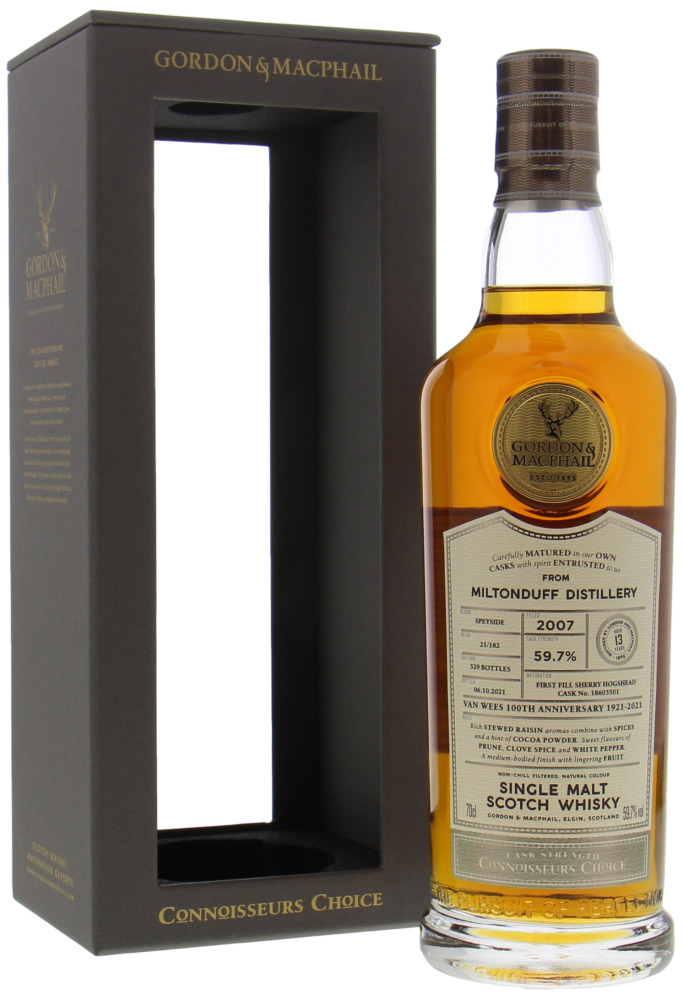 Miltonduff - 13 Years Old Connoisseurs Choice Cask Strength Cask 18603501 Bottled for Van Wees 100th Anniversary 59.7% 2007