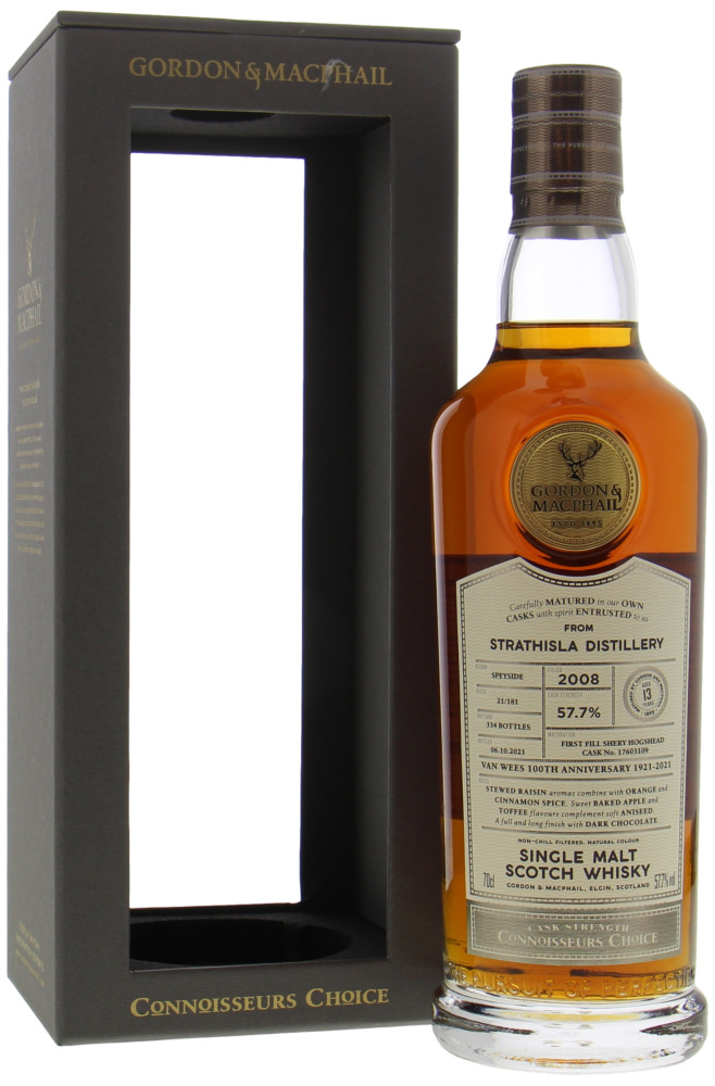 Strathisla - 13 Years Old Connoisseurs Choice Cask 17603109 Van Wees 100th Anniversary 57.7% 2008 In Original Box