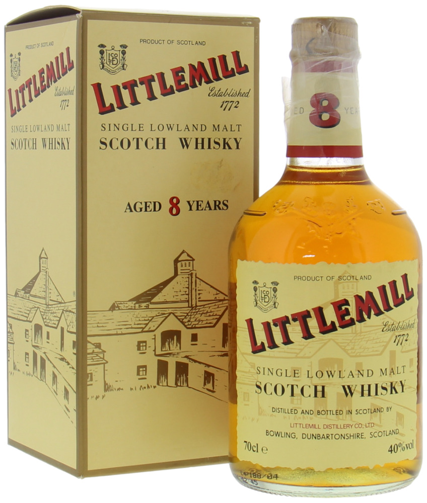 Littlemill - 8 Years Old Dumpy clear glass bottle Gold Capsule 40% NV In Original Container 10075