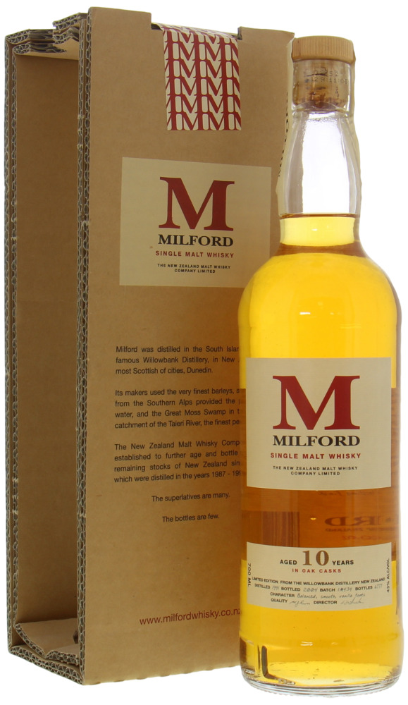 Willowbank - Milford 10 Years Old  Batch IM434 43% NV In Original Box