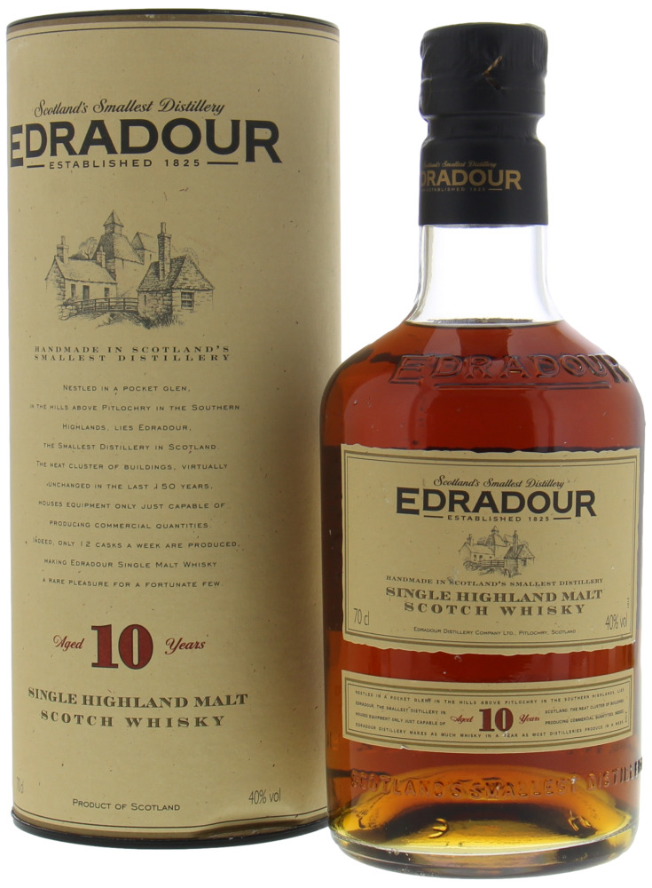 Edradour - 10 Years Old Vintage Label 40% NV In Original Container, little damaged container and backlabel