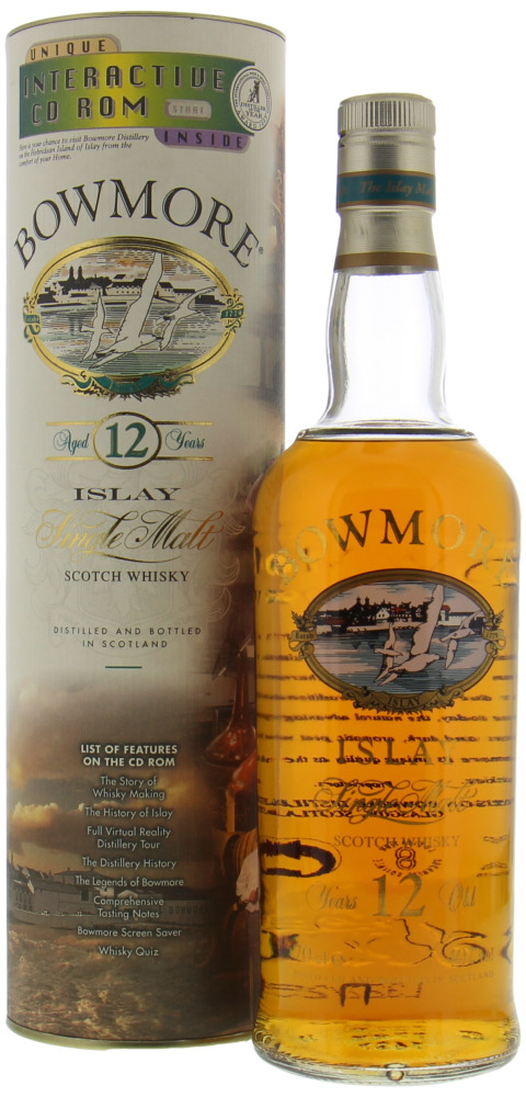 Bowmore - 12 Years Old Glass Printed Label Golden Cap 43% NV In Original Container, No CD-rom included