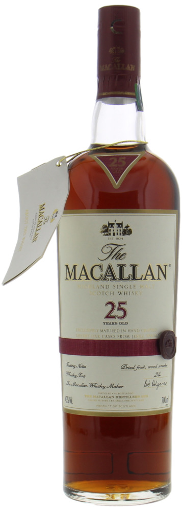 Macallan - 25 Years Old Sherry Oak New Label Red Ribbon 43% NV