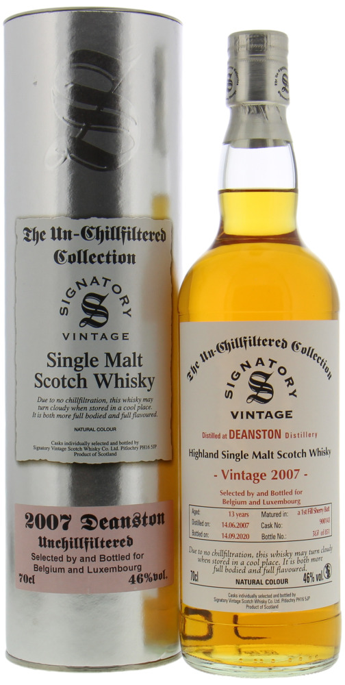 Deanston - 13 Years Old Signatory Vintage for Belgium and Luxembourg Cask 900143 46% 2007 In Original Container