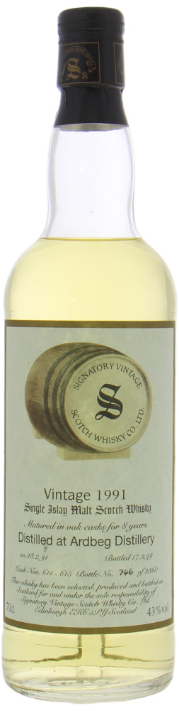 Ardbeg - 8 Years Old Signatory Vintage Collection Casks 611 - 615 43% 1991 Low Neck, No Original box or contianer included!