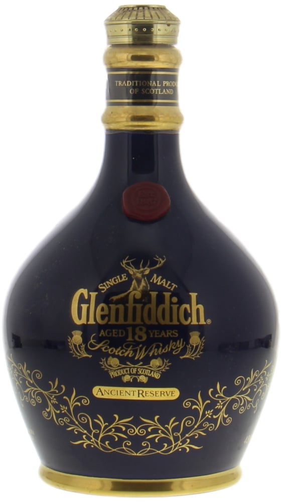 Glenfiddich - 18 years Old Ancient Reserve Blue Ceramic Decanter 43% NV No Original Box Included, Lower Filling (1213 Grams)