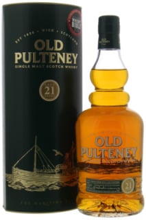 Old Pulteney - 21 Years Old glass print label with age statement in circle 46% NV