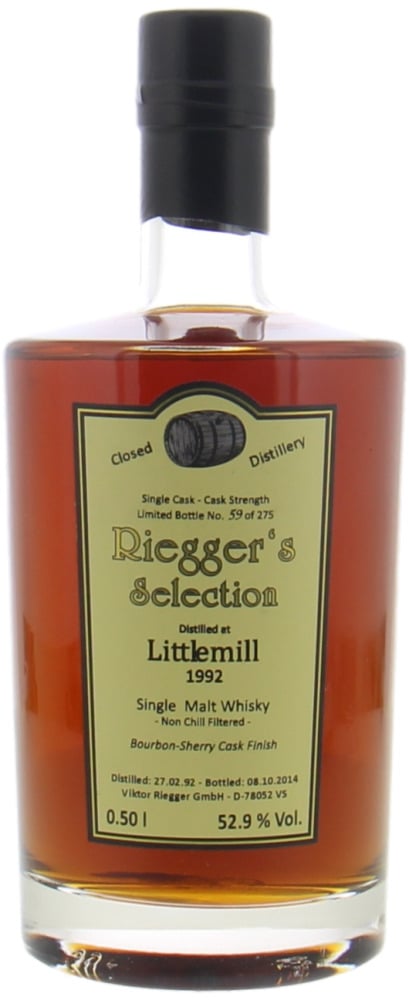 Littlemill - 22 Years Old Riegger's Selection Closed Distillery 52.9% 1992 10150