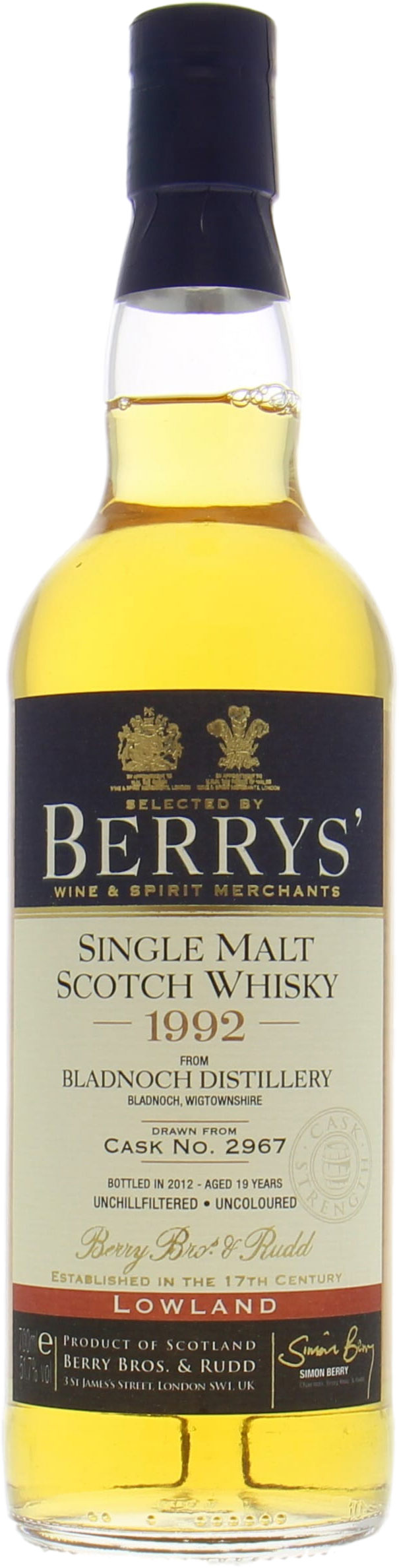 Bladnoch - 19 Years Old Berry Bros & Rudd Cask:2967 51.7% 1992 Perfect