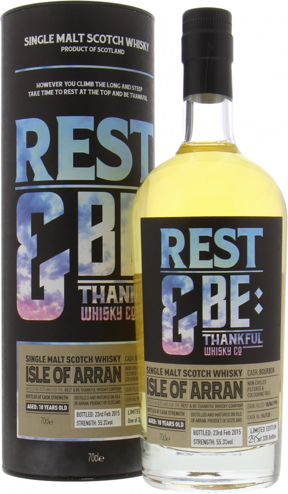 Arran - 18 Years Old Rest & be Thankful Whisky Company Cask 96/528 55.3% 1996 In Original Container