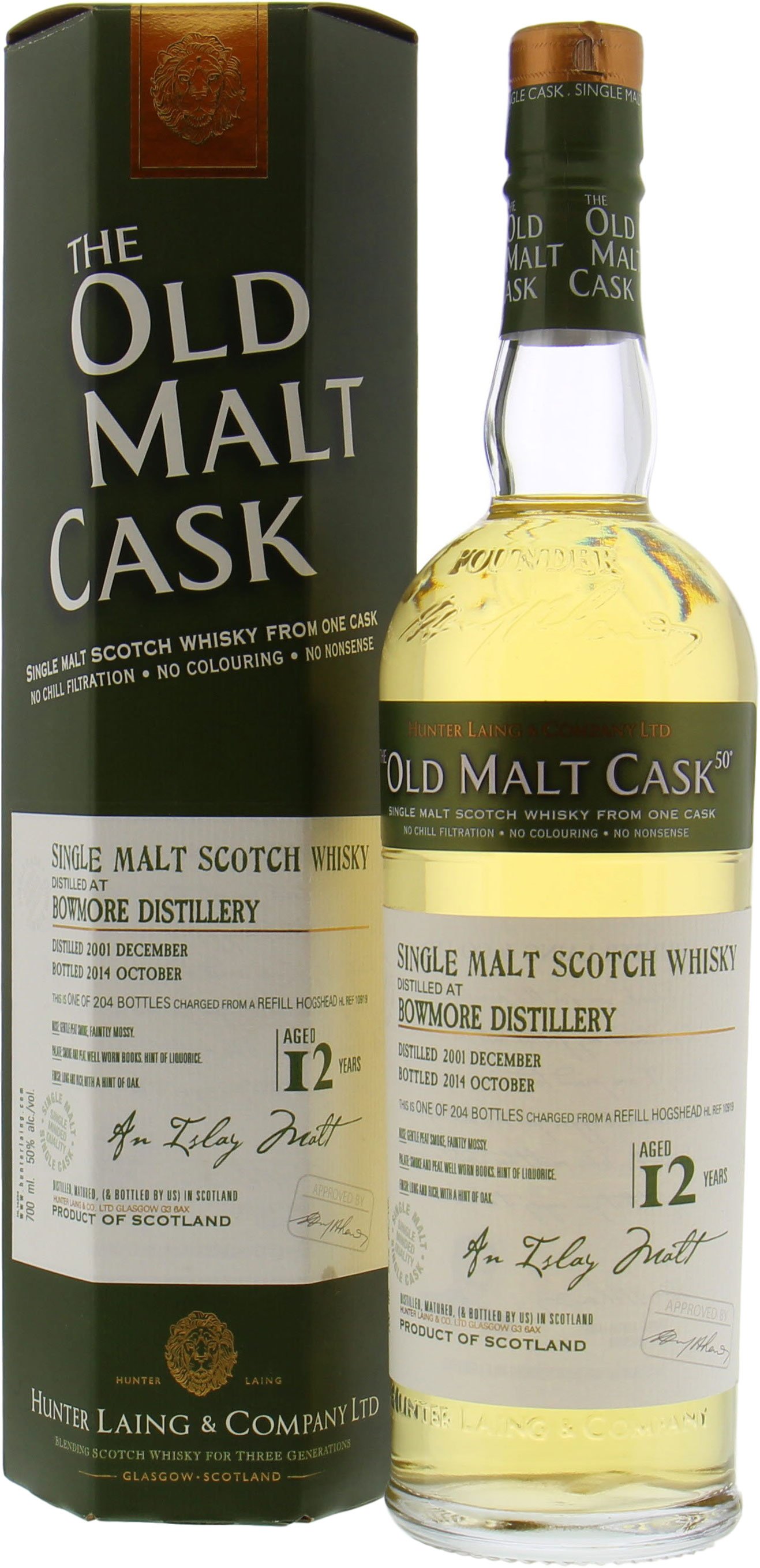 Bowmore - 12 years Old Malt Cask HL0919 50% 2001 In Original Container