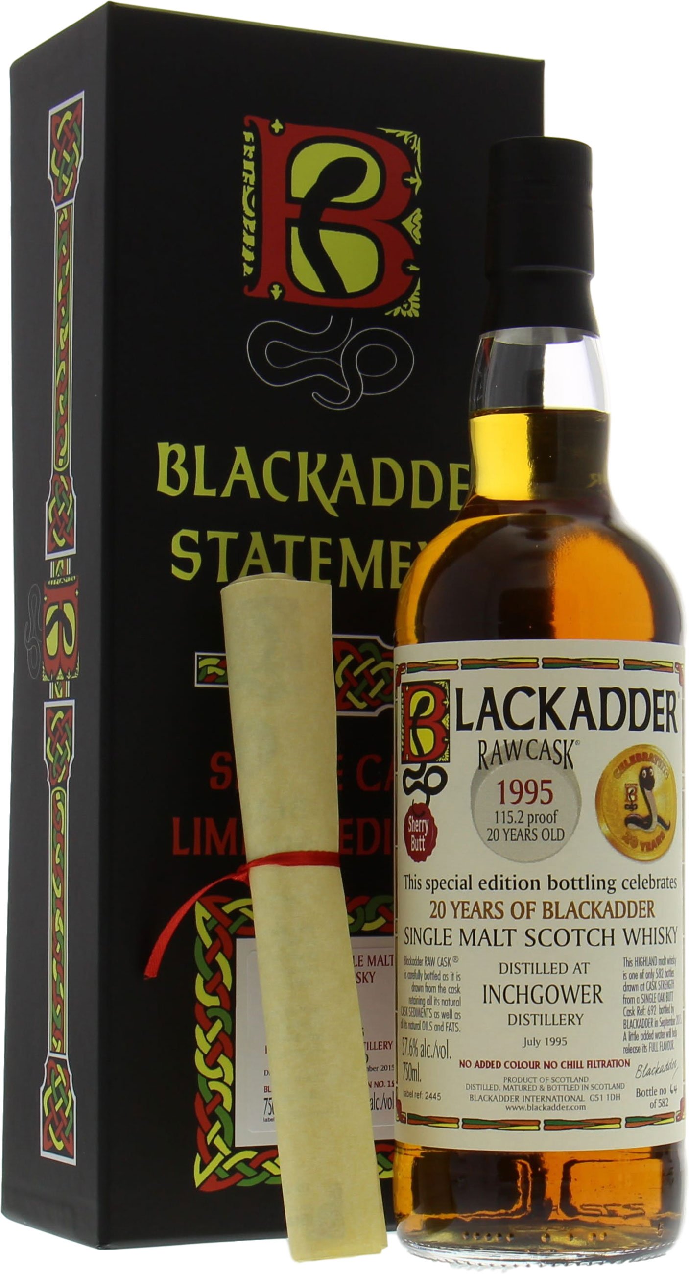 Inchgower - 20 Years Old Celebration 20 Years of Blackadder Raw Cask:692 57,6% 1995 In Original Container