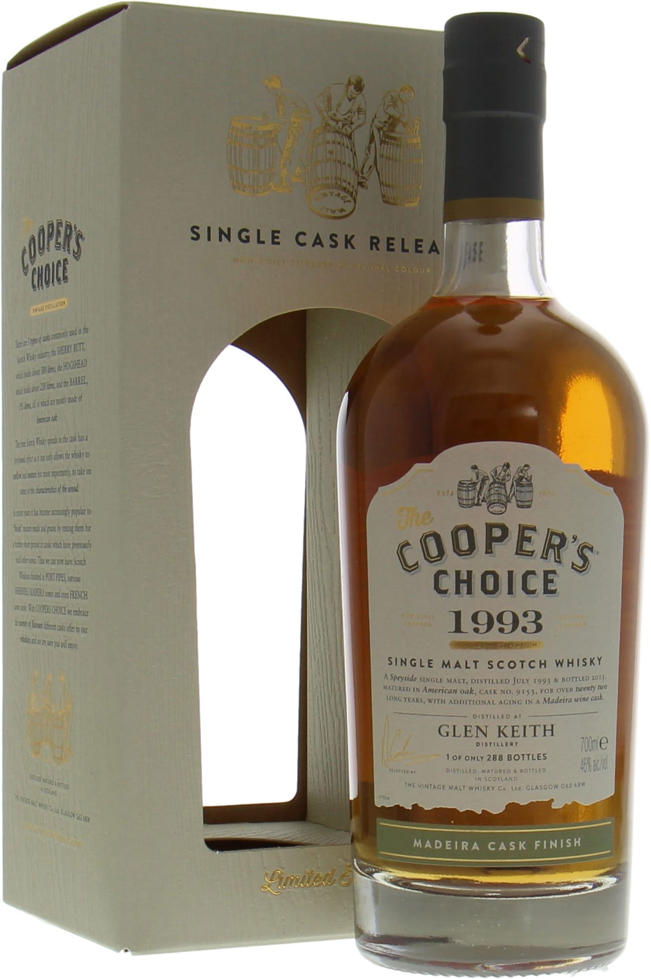 Glen Keith - 22 Years Old Cooper's Choice Cask:9153 46% 1993 In Original Container