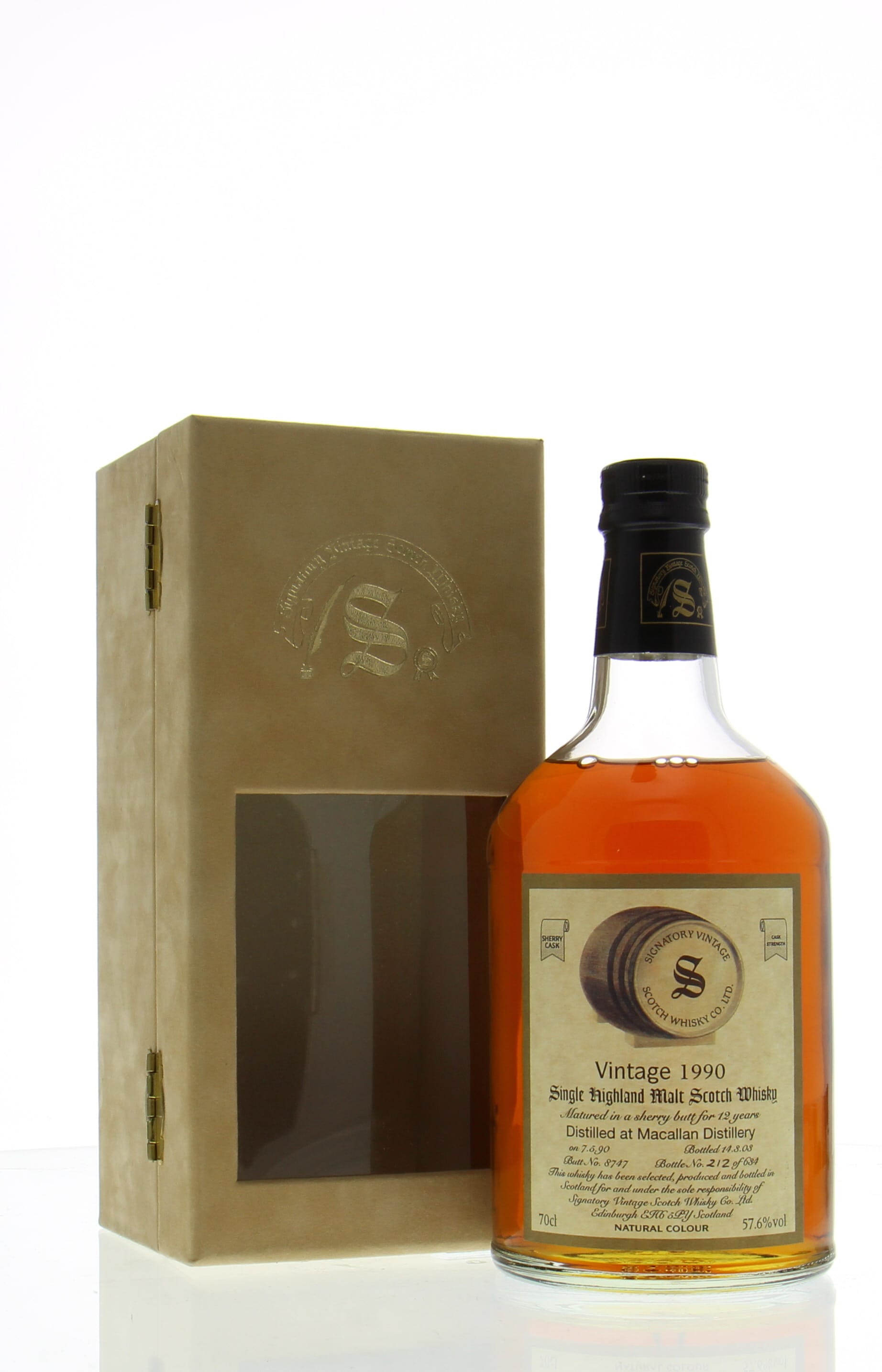 Macallan - 12 Years Old Signatory Vintage Collection Dumpy Cask:8747 1 Of 634 Bottles 57.6% 1990 In Original Container