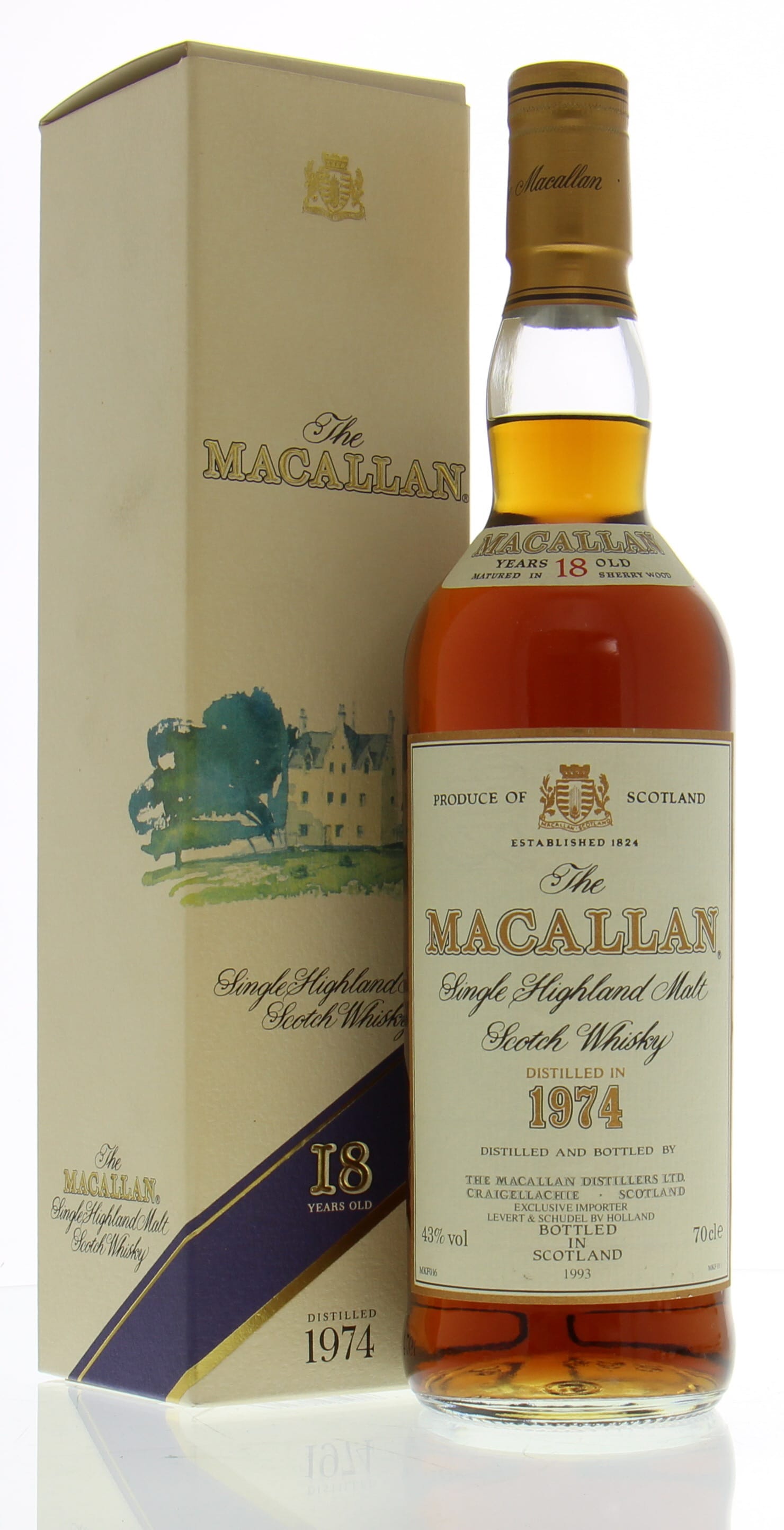 Macallan - 1974 sherry cask 18 Years Old Bottled for Levert & Schudel Holland 43% 1974 In Original Container