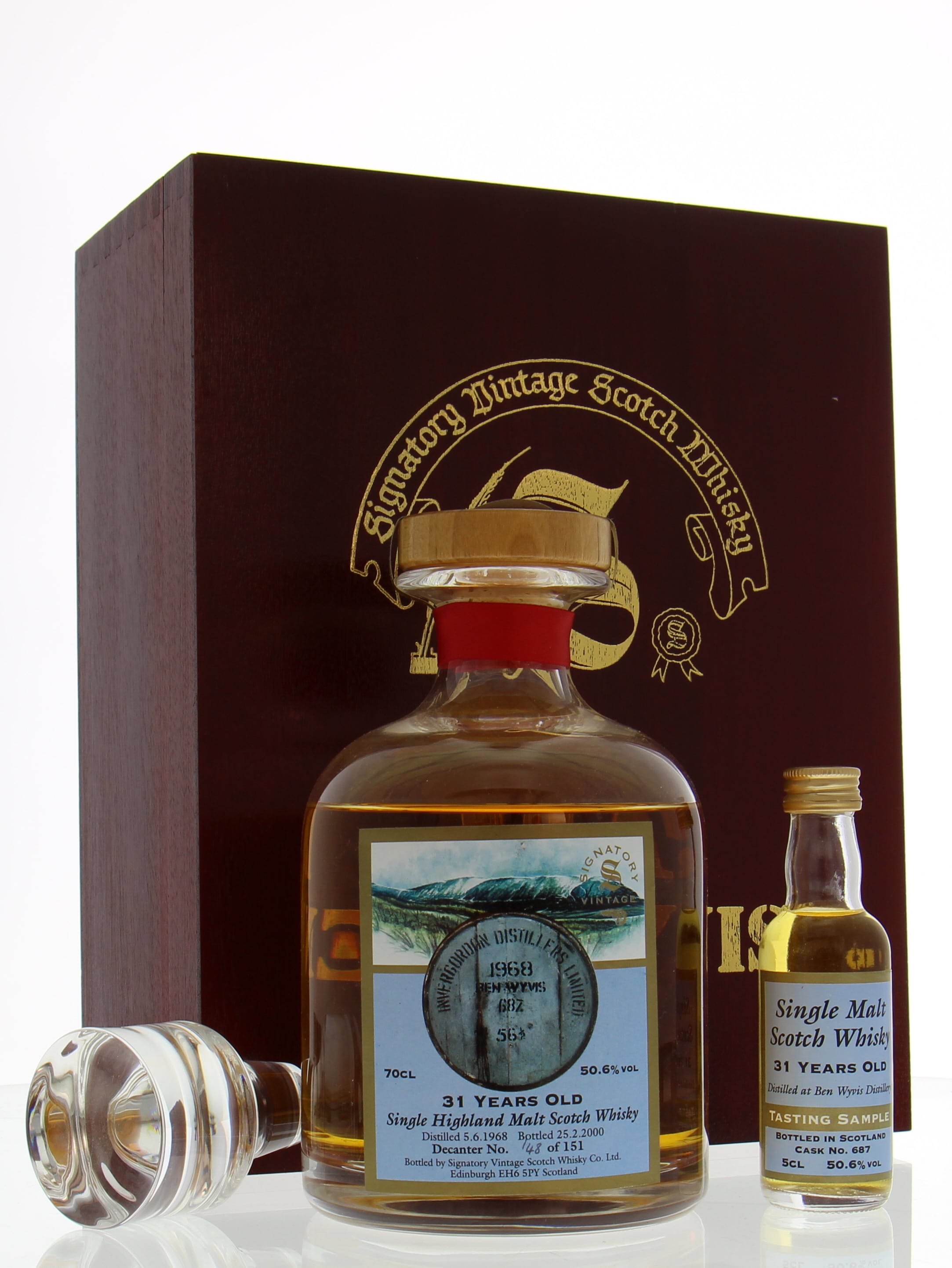 Ben Wyvis - 31 Years Old Signatory Vintage Collection Decanter 1 Of 151 Bottles Cask:687 50.6% 1968 In Original Wooden Case