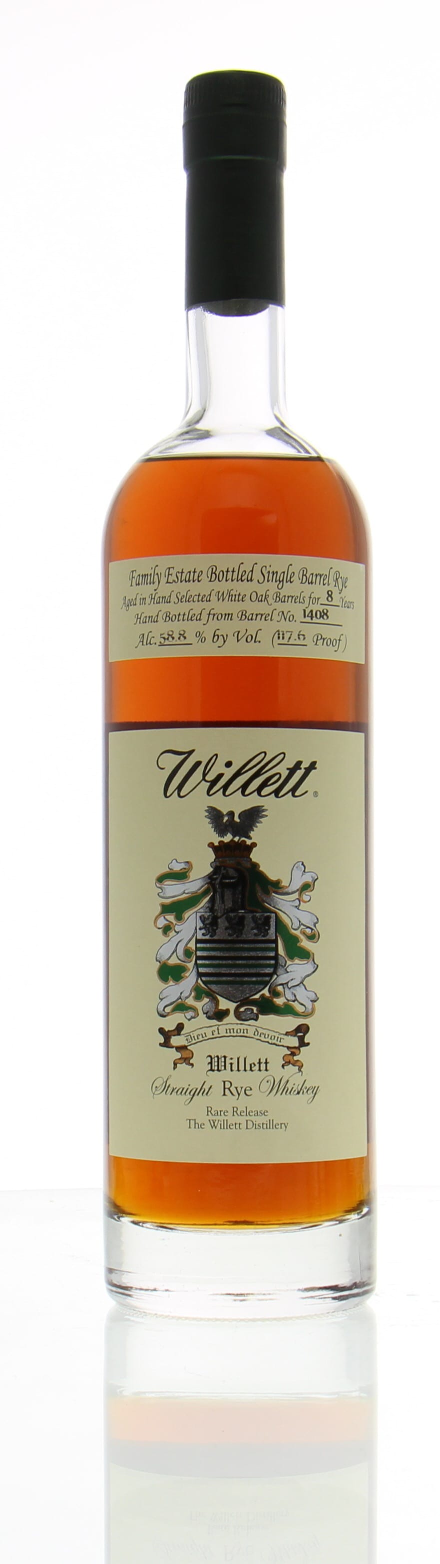 Willett Distillery - 8 Years Old Family Estate Bottled Single Barrel Rye Cask:1408 117.6 Proof 58.8% NV Perfect
