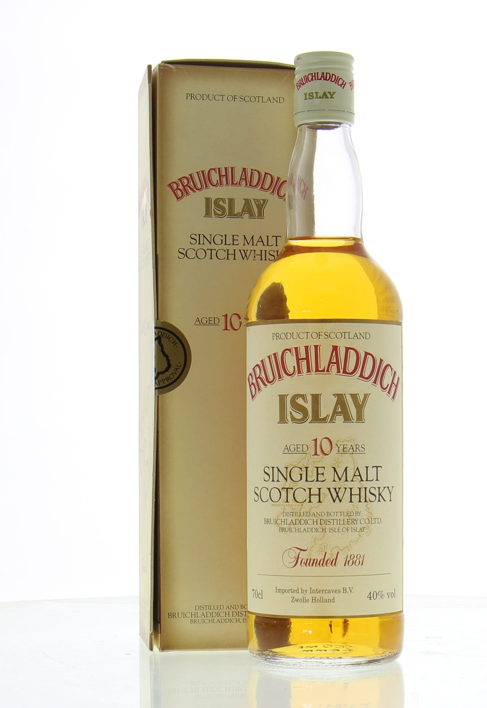 Bruichladdich - 10 Years Old Creme Label, Red Letters, golden ISLAY 40% NV In Original Container