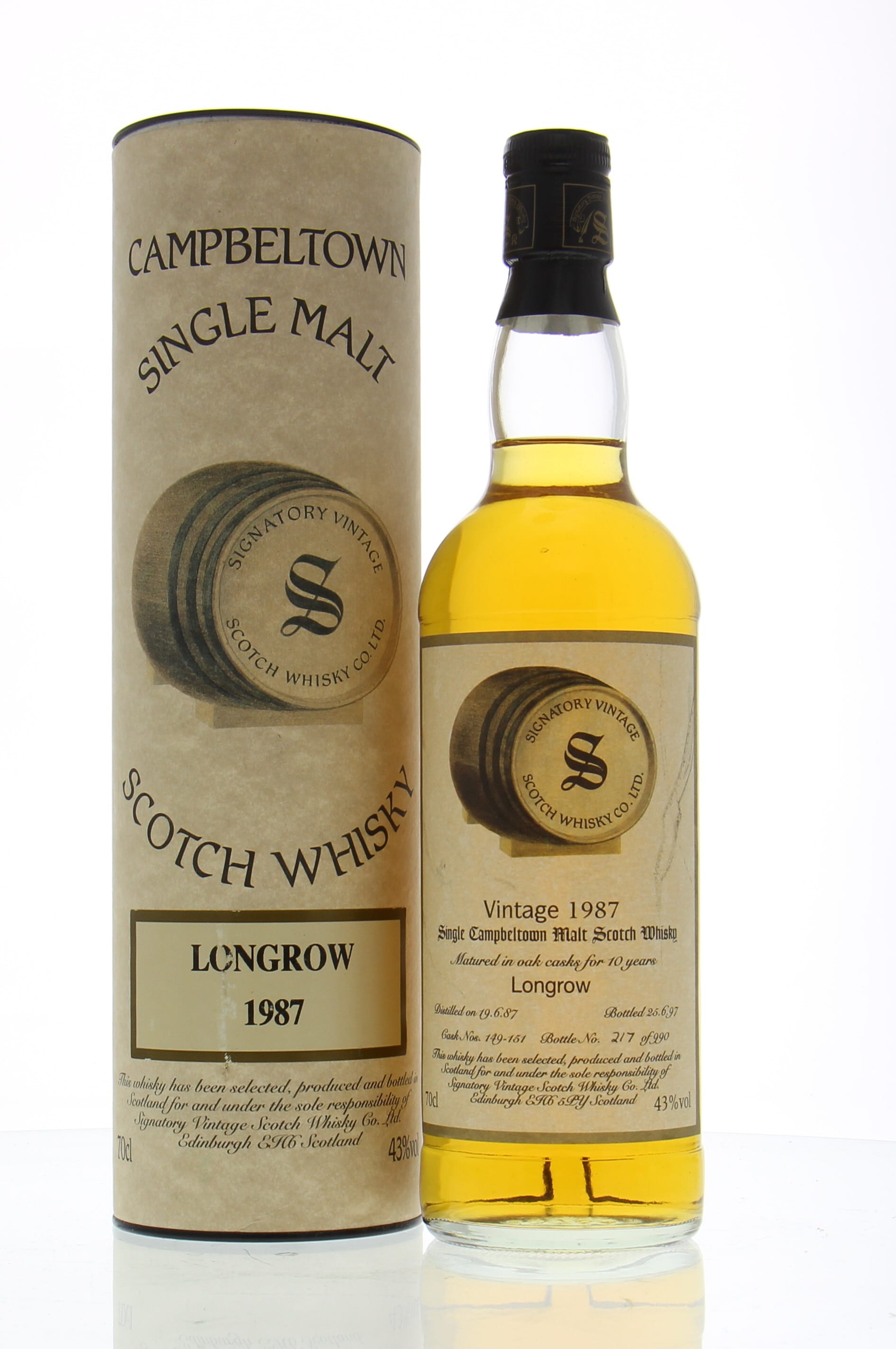 Longrow - 10 Years Old Signatory Vintage Cask:149-151 43% 1987 In Original Container