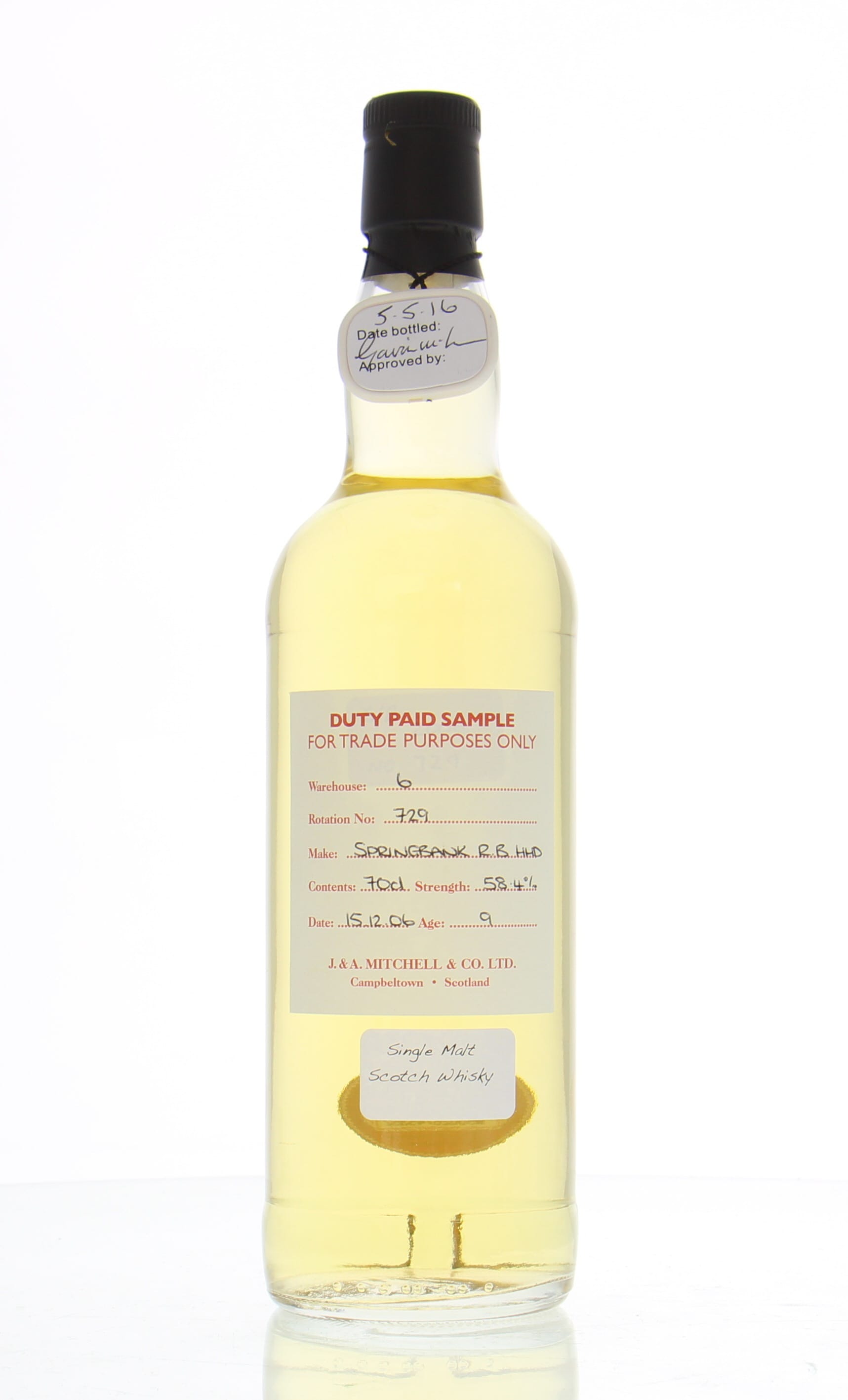 Springbank - 9 Years Old Duty Paid Sample Warehouse 6 Rotation 729 58.4% 2006 Perfect