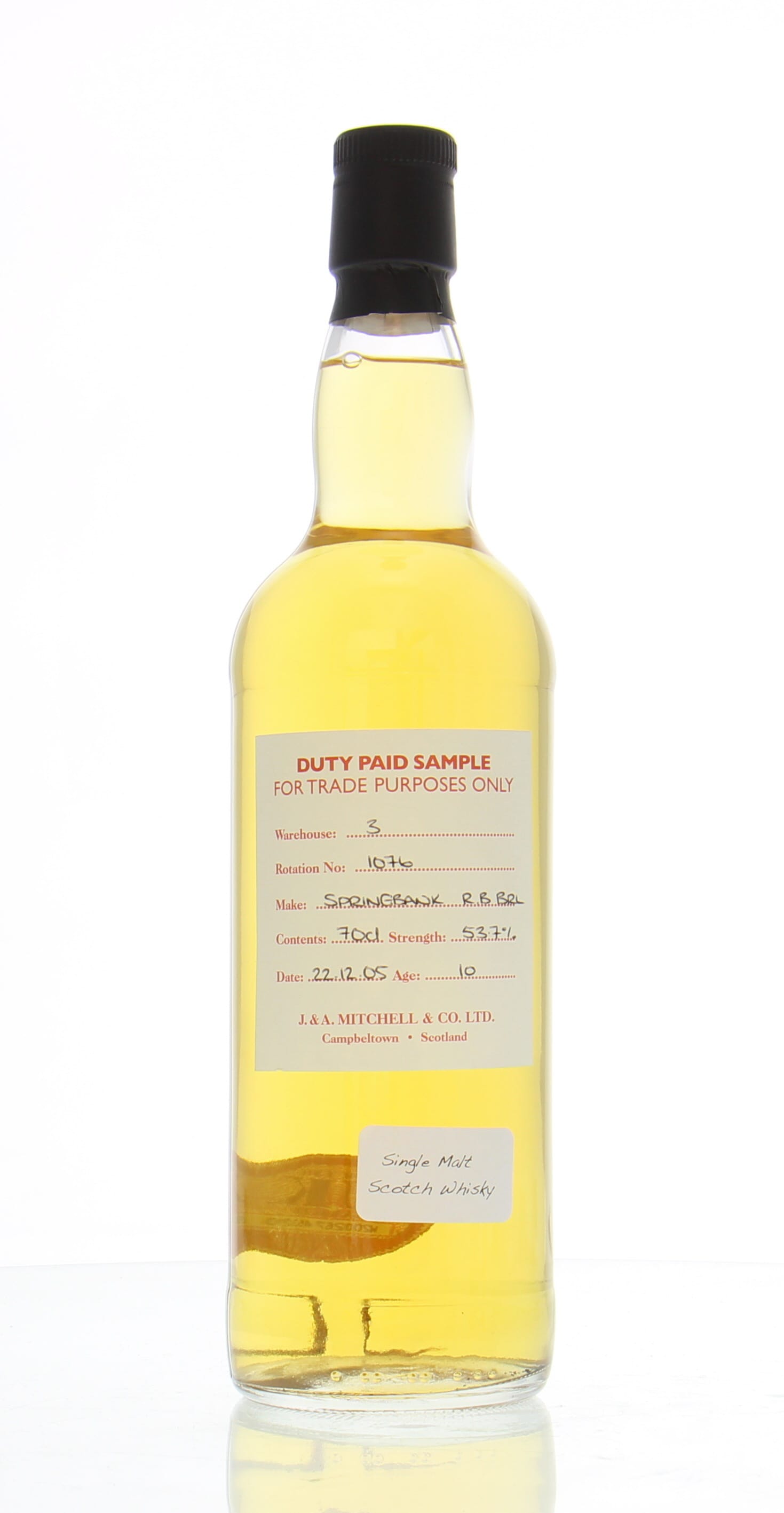 Springbank - 10 Years Old Duty Paid Sample Warehouse 3 Rotation 1076 53.7% 2005 Perfect