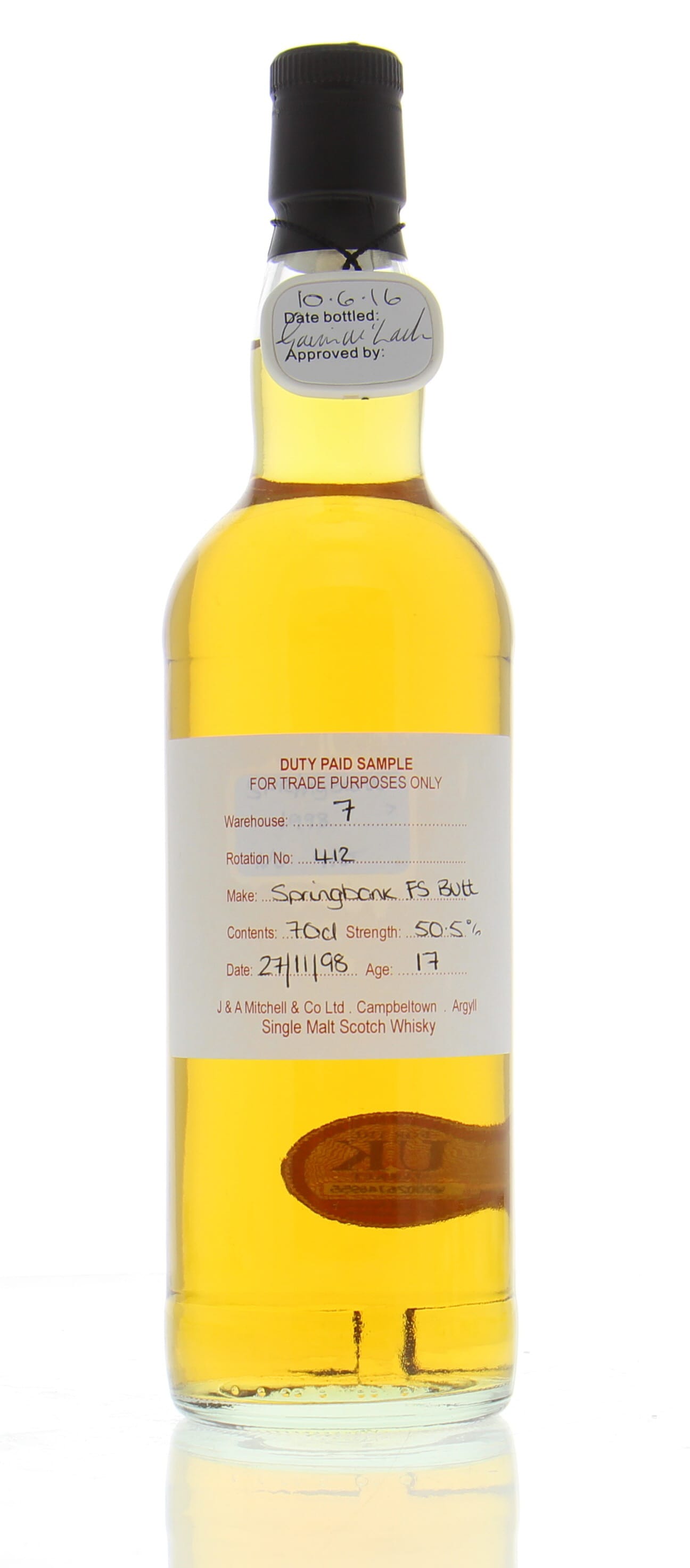 Springbank - 17 Years Old Duty Paid Sample Warehouse 7 Rotation 412 50.5% 1998 Perfect