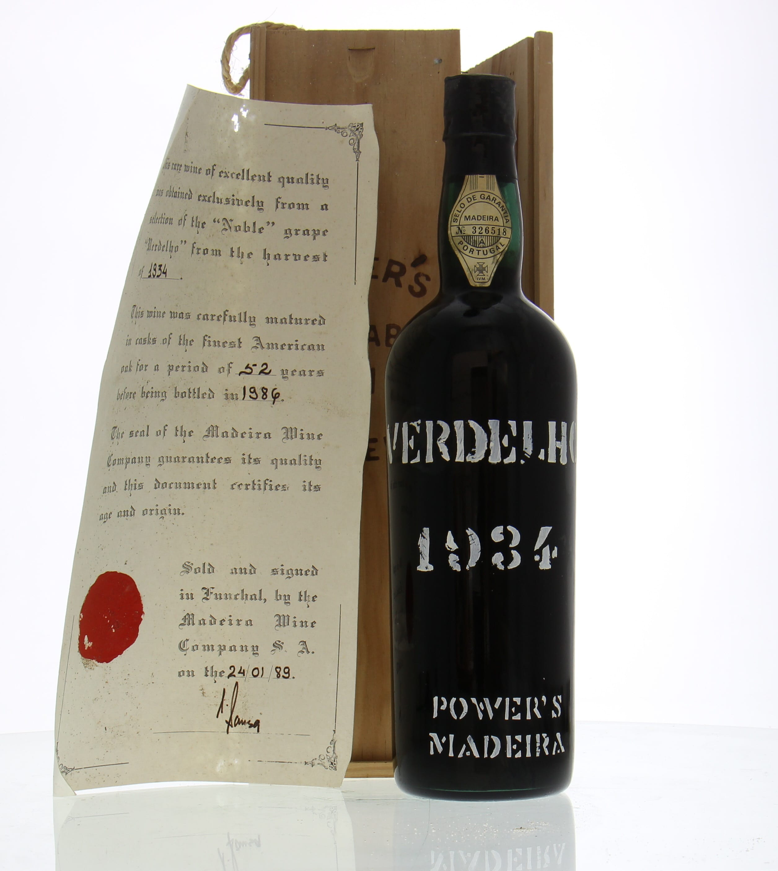 Power's Madeira - Verdelho (bottled 1989) 1934 From Original Wooden Case