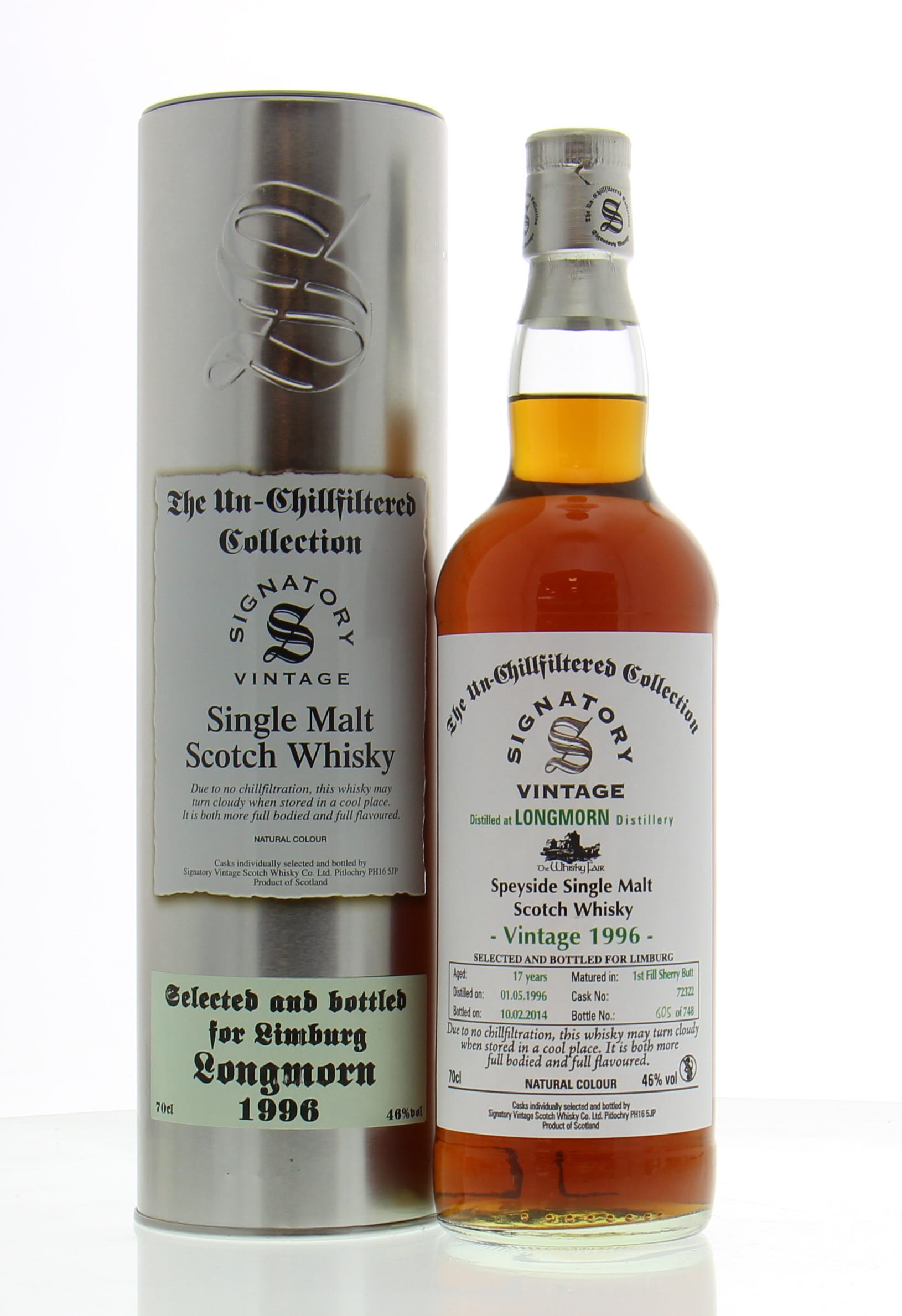 Longmorn - 17 Years Old Signatory Vintage Cask:72322 for The Whisky Fair 2014 Limburg 46% 1996 In Original Container