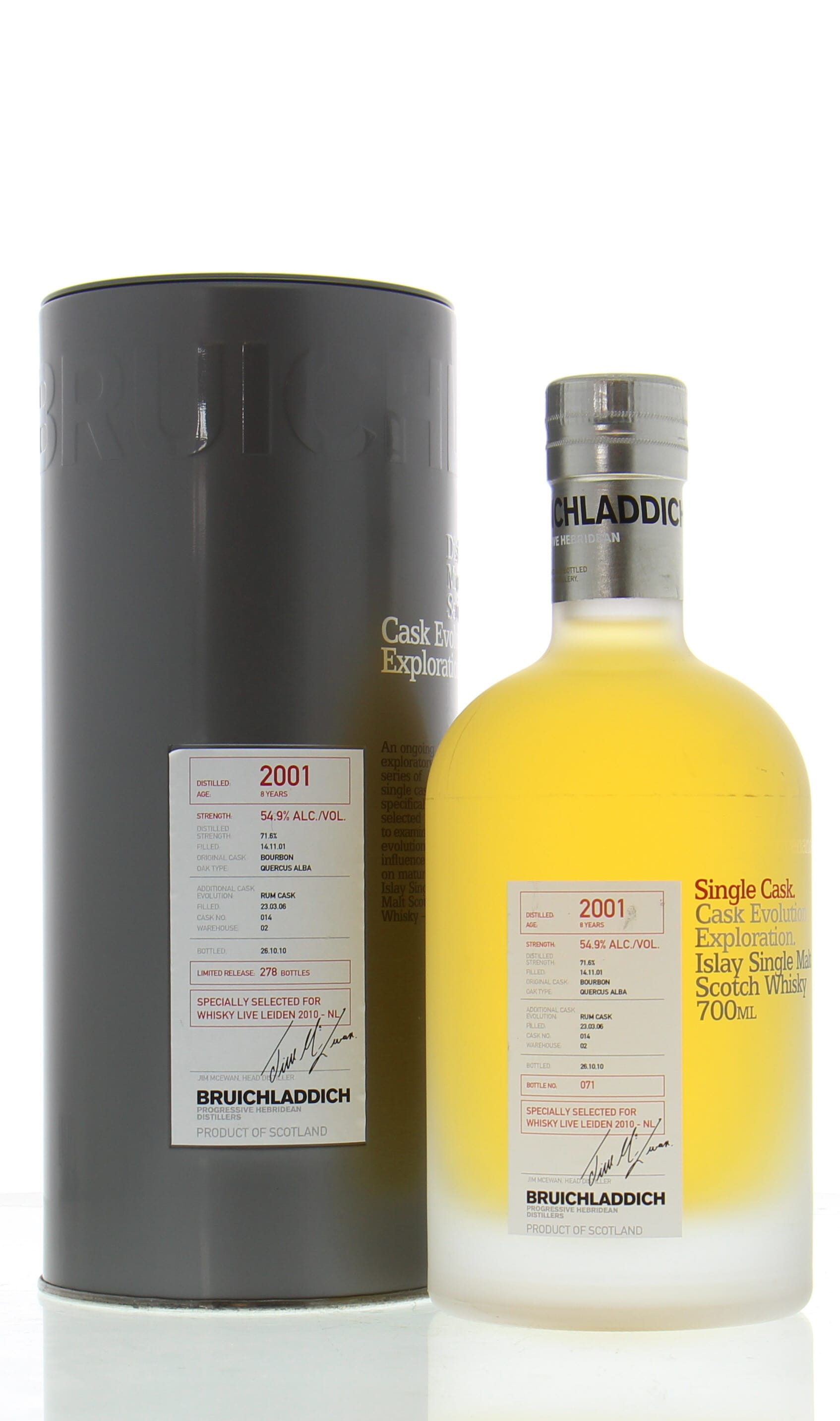 Bruichladdich - 8 Years Old Micro Provenance Series for Whisky Live Leiden Cask:014 54.9% 2001 In Original Container