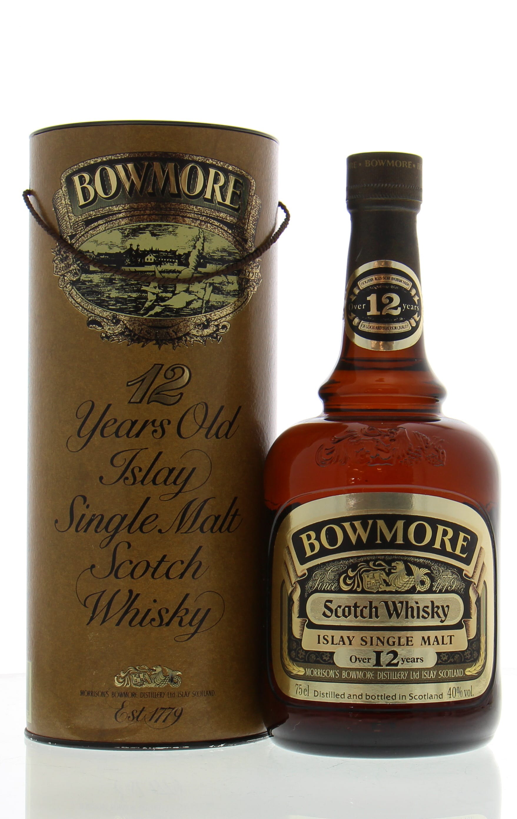 Bowmore - 12 Years Old Dumpy Brown Bottle - Gold label - Cork stopper 40% NV In Original Container