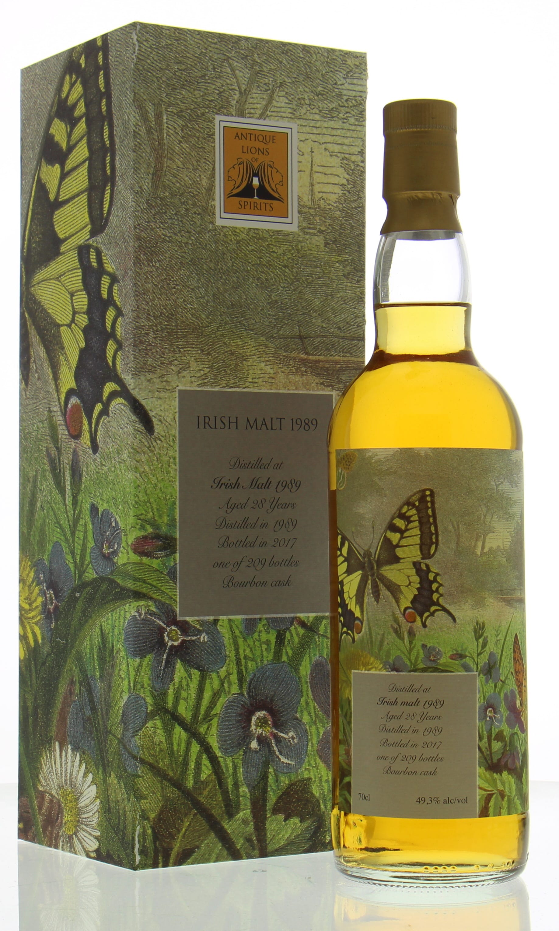Irish Malt - 28 Years Old Antique Lions of Spirits The Butterflies 49.3% 1989 In Original Container