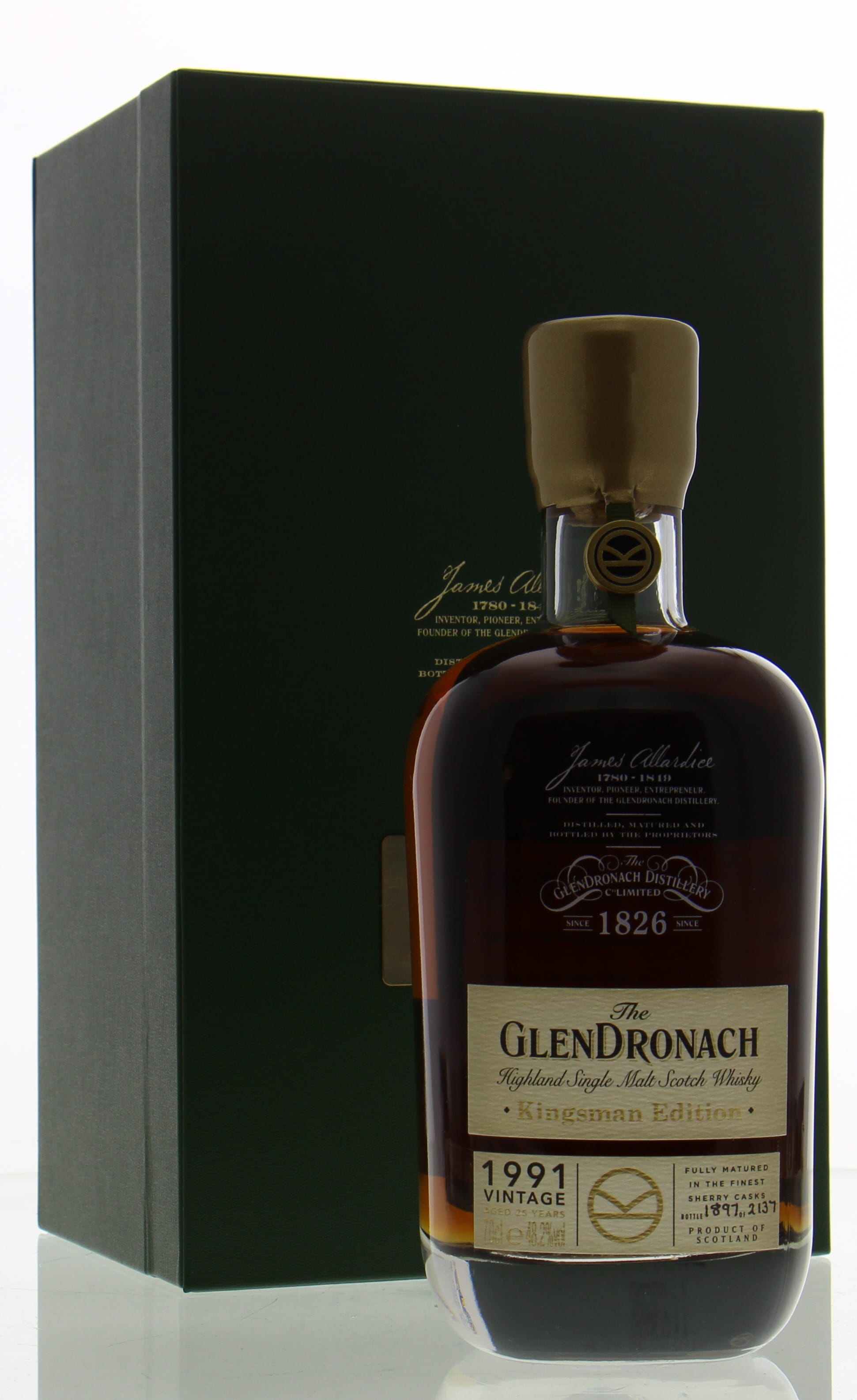 Glendronach - 25 Years Old Kingsman 48.2% 1991 In Original Wooden Case