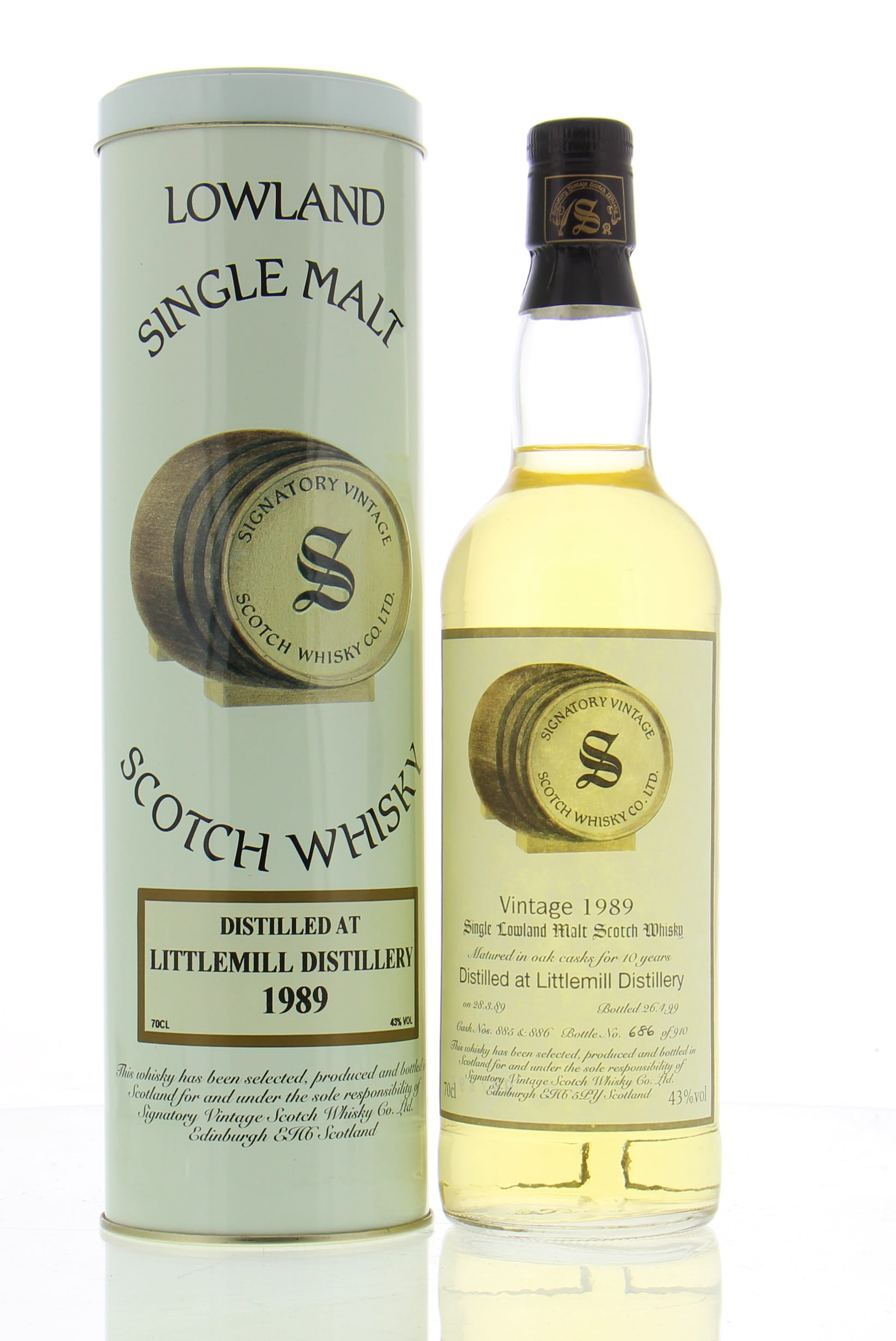 Littlemill - 10 Years Old Signatory Vintage Cask:885+86 43% 1989 In Original Container