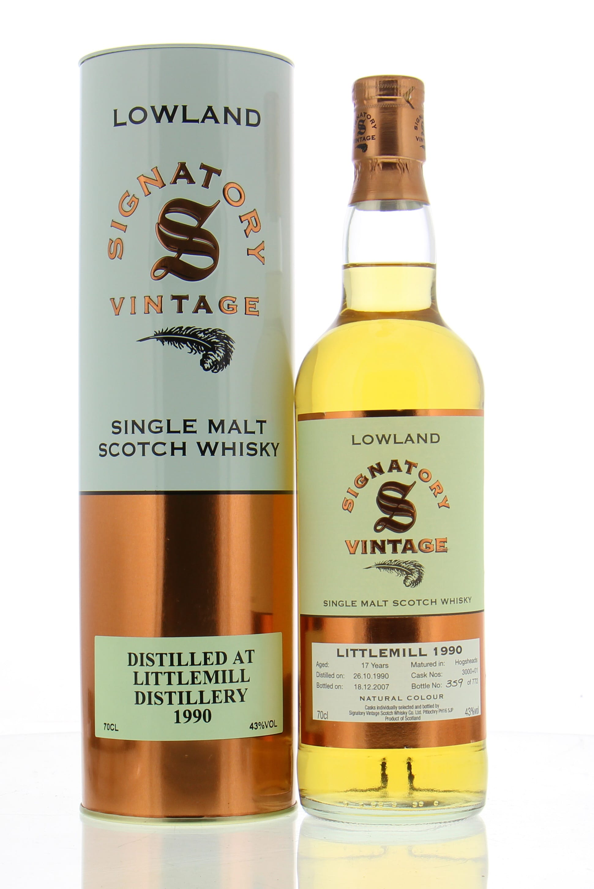 Littlemill - 17 Years Old Signatory Vintage Cask:3000+01 43% 1990 In Original Container