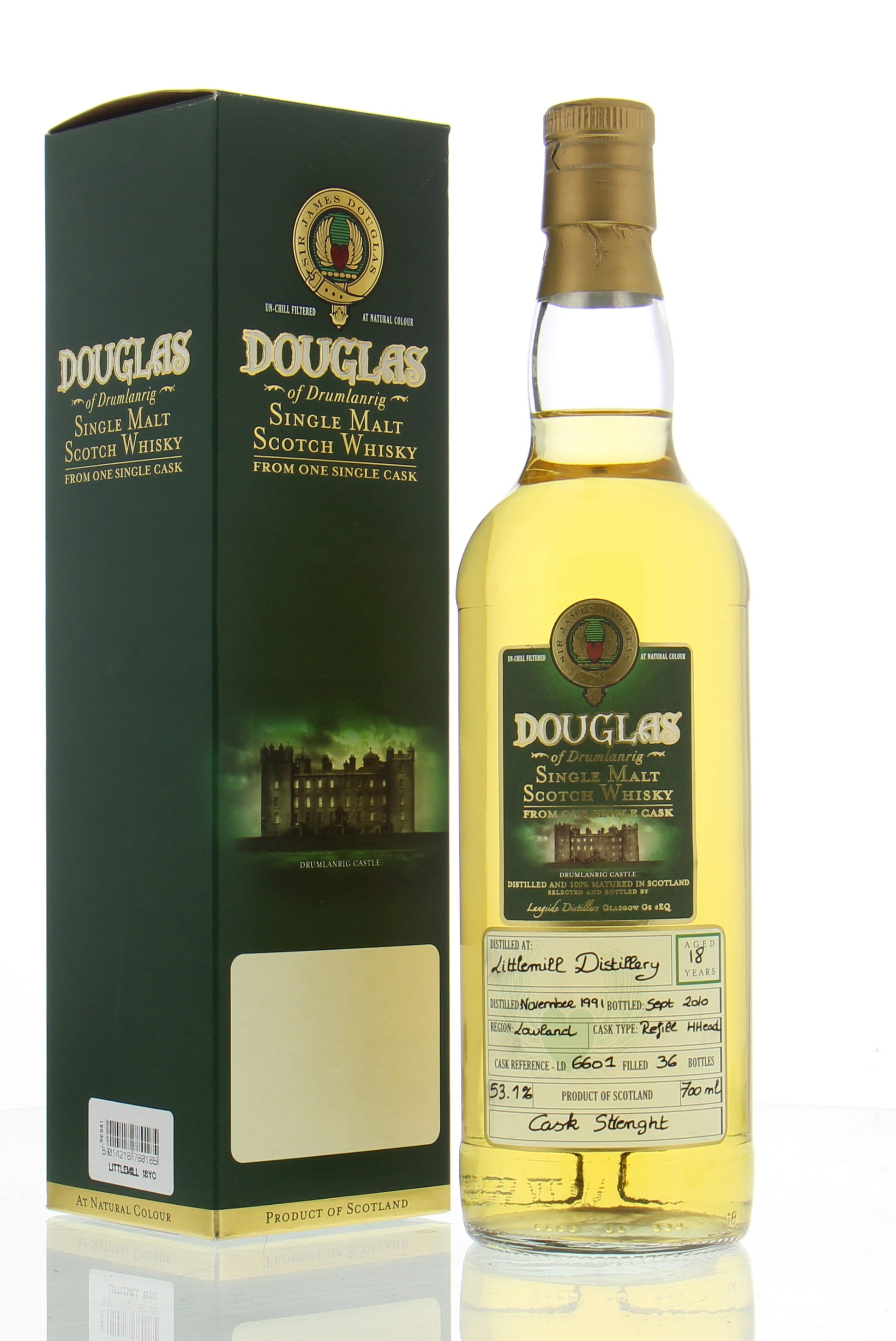 Littlemill - 18 Years Old Douglas Of Drumlanrig Cask:LD 6601 46% 1991 In Original Container