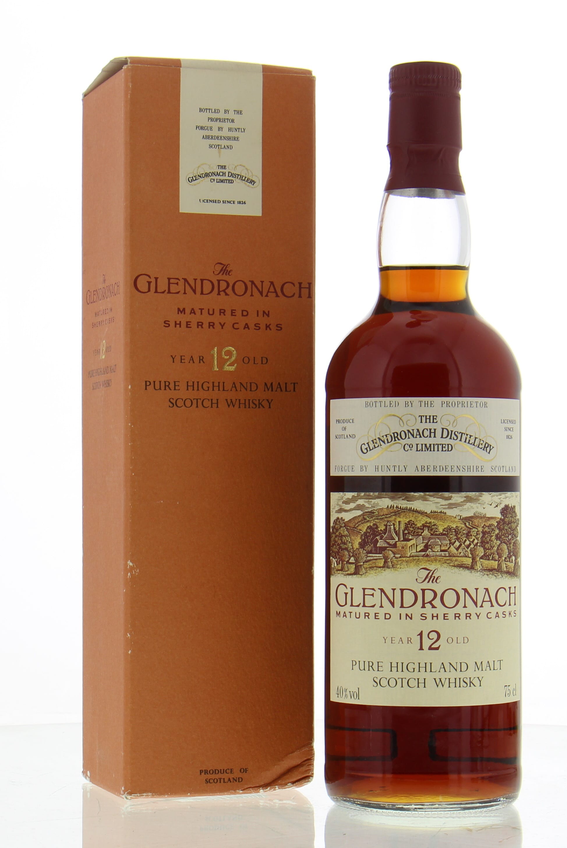 Glendronach - 12 Years Old Matured in Sherry Casks 90's botteling 40% NV In Original Container