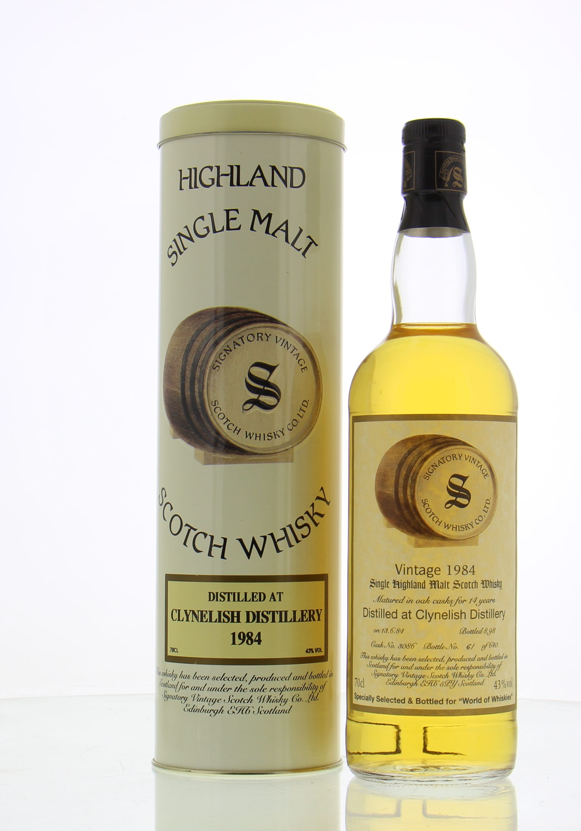Clynelish - 14 years Old Signatory Vintage Cask:3086 43% 1984 In Original Container