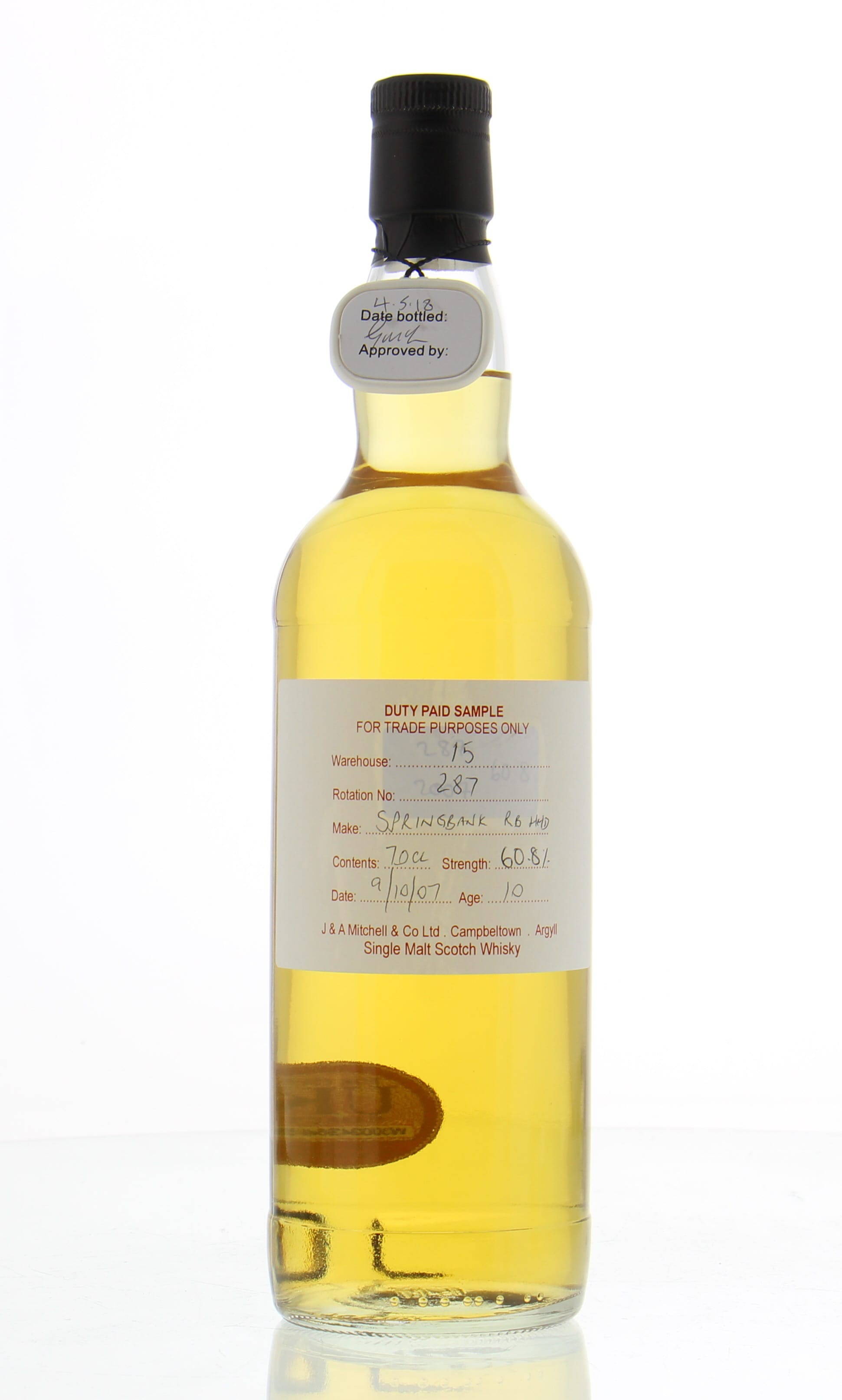 Springbank - 10 Years Old Duty Paid Sample Warehouse 15 Rotation 287 60.8% 2007 Perfect