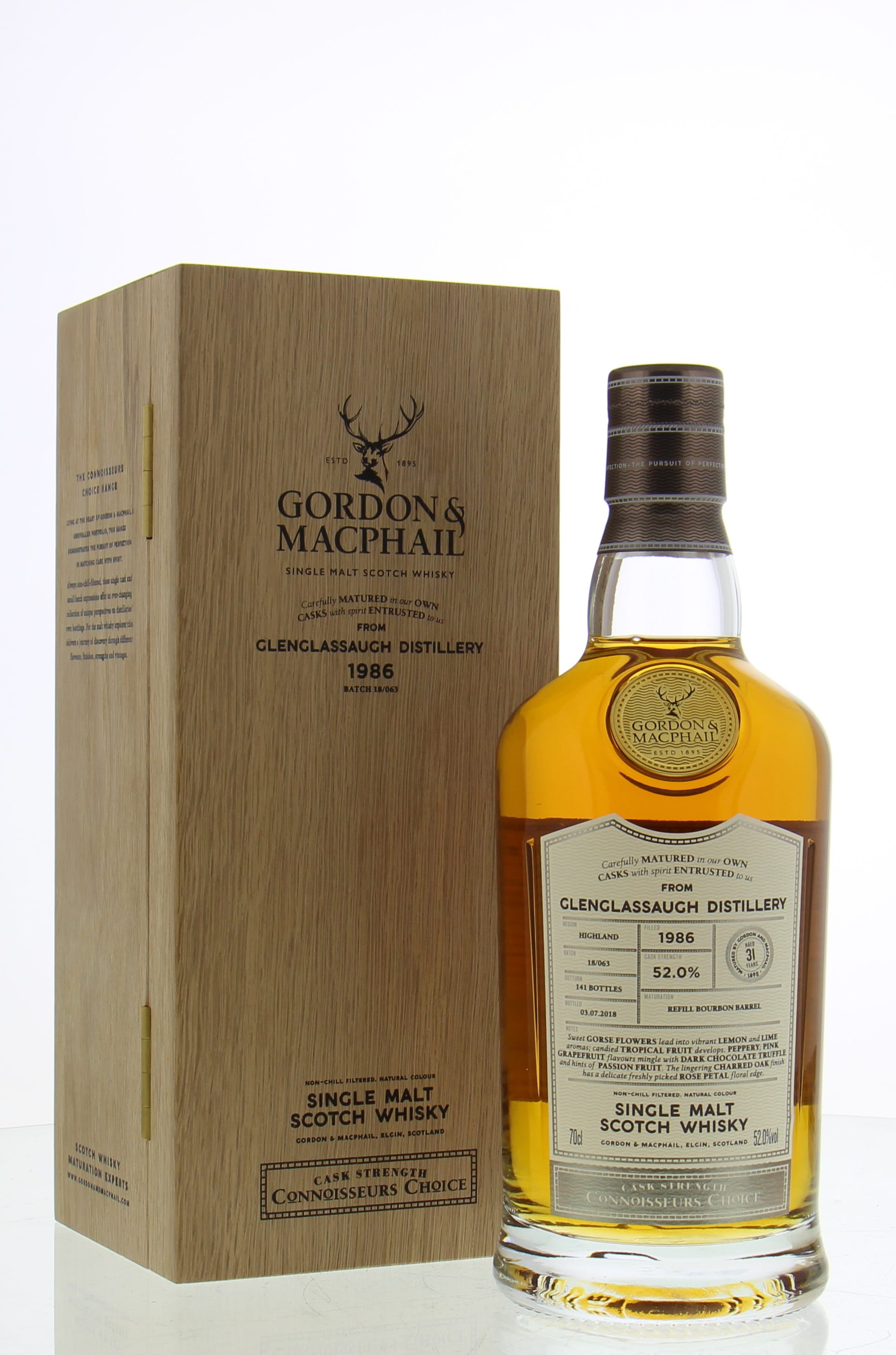 Glenglassaugh - 31 Years Old Connoisseurs Choice Cask Strength Batch 18/063 52% 1986 In Original Wooden Container