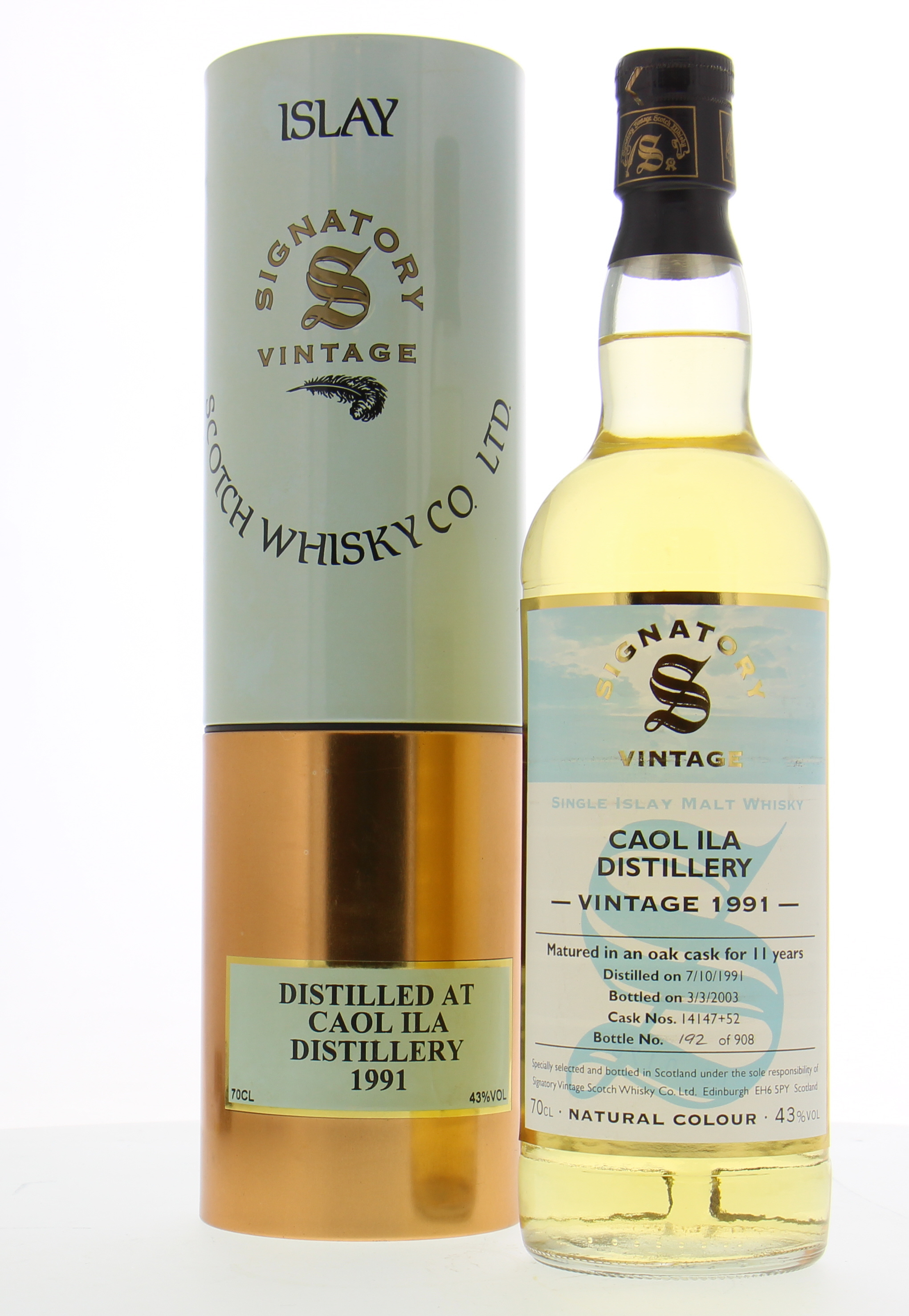 Caol Ila - 11 Years Old Signatory Vintage Cask 14147+52 43% 1991 In Original Container 10023