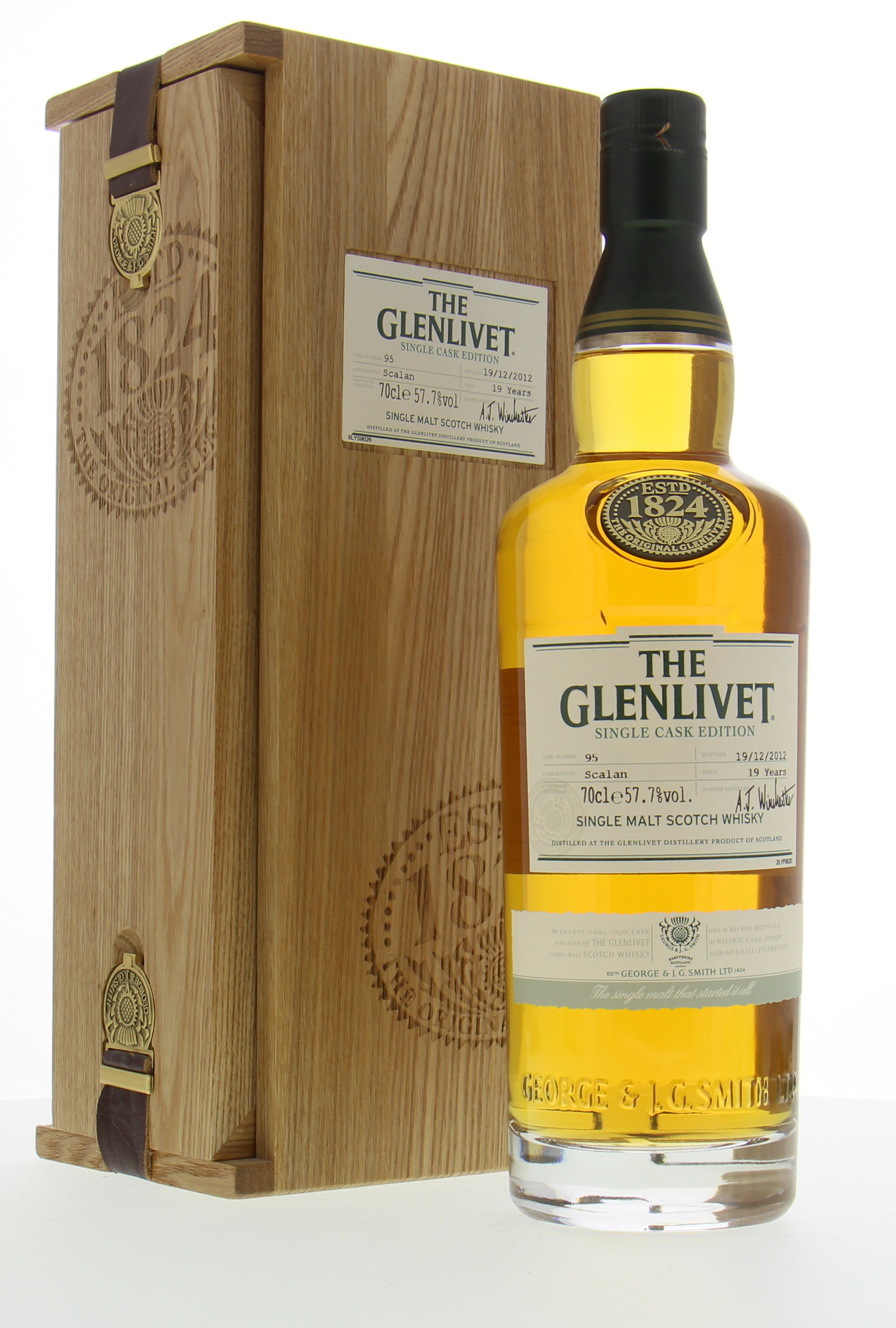 Glenlivet - 19 Years Old Scalan Cask 95 57.7% NV In original Wooden Box 10029
