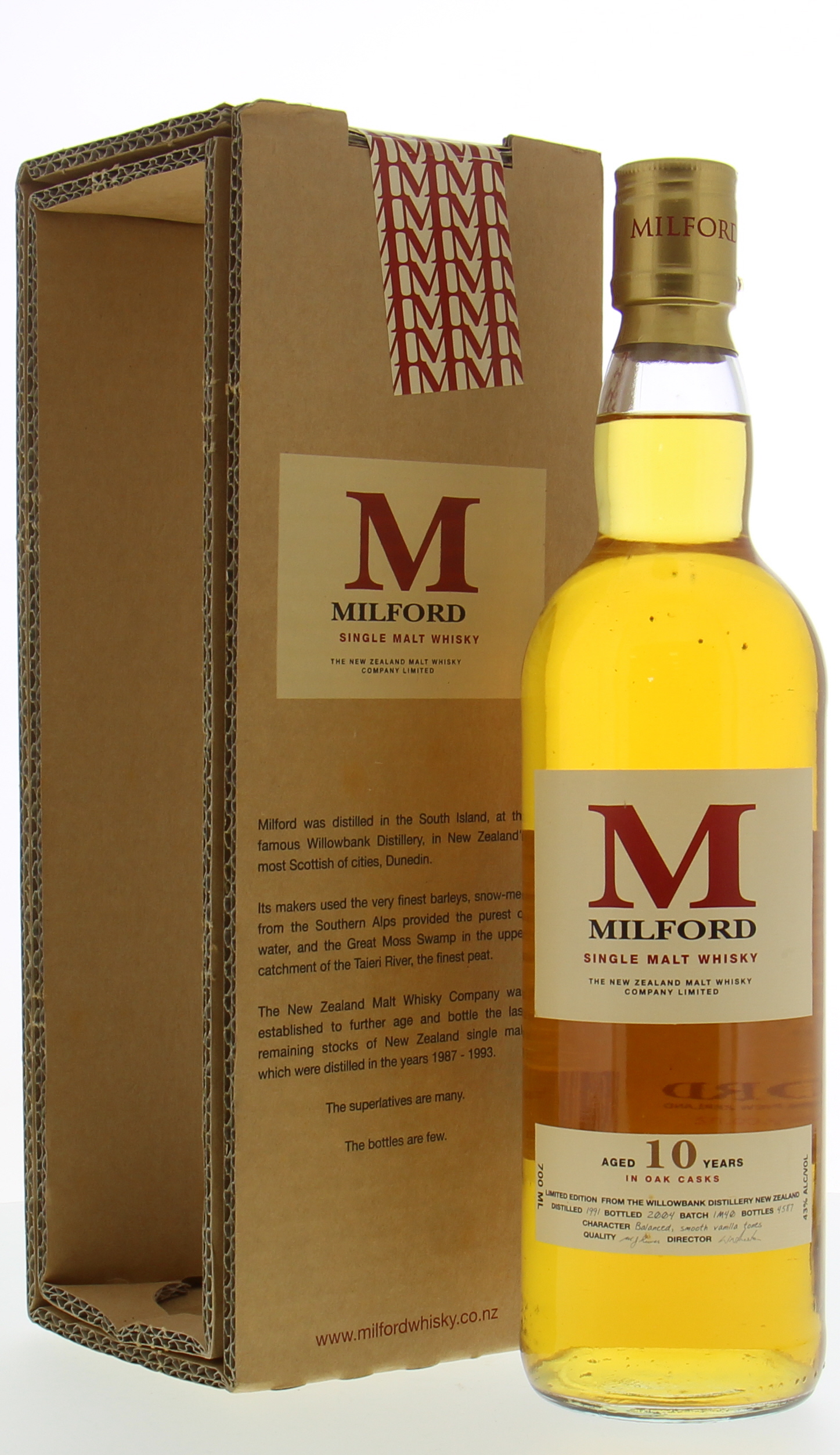 Willowbank - Milford 10 Years Old Limted Edition Batch IM40 43% 1991 In Original Box