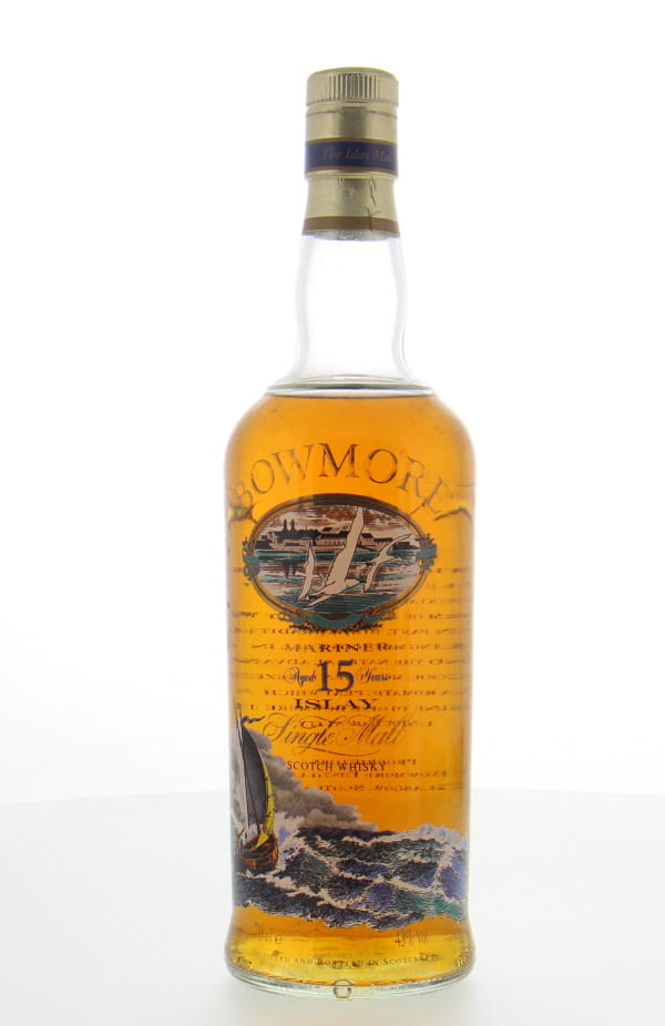 Bowmore - Mariner 15 Years Old Glass printed label with Seagulls and ship 43% NV