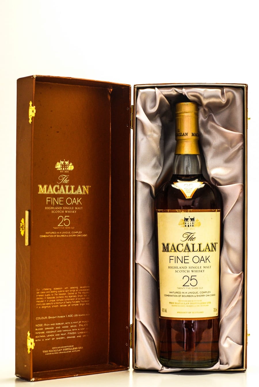 Macallan - 25 Years Old Fine Oak New Label 43% NV In Original Wooden Case