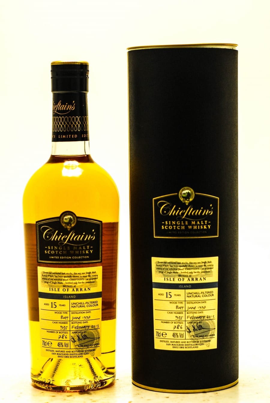 Arran - Isle of Arran 15 YO Chieftains Cask: 935  Distilled: 06.1997 Bottled: 02.2013 1 of 786 Bottles 46% 1997 Perfect