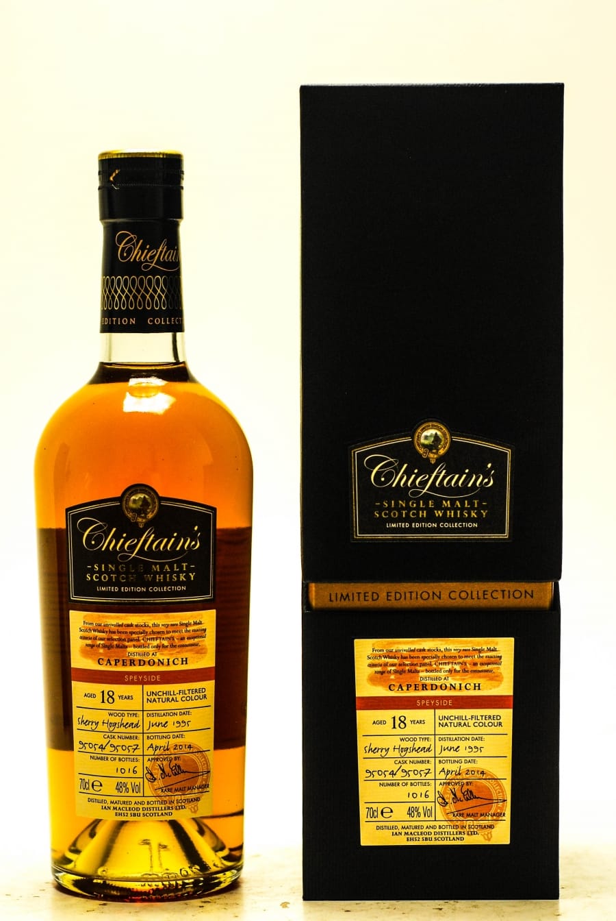 Caperdonich - Caperdonich 18 YO Chieftains Distilled: 06.1995 Bottled: 04.2014 Cask: 95054 / 95057 1 Of 1016  Bottles 48% 1995 Perfect