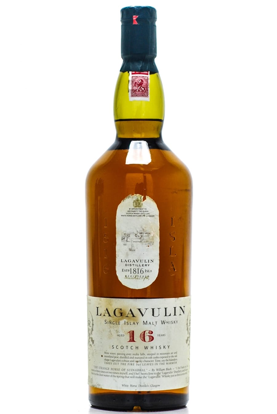 Lagavulin - Lagavulin 16 Years Old White Horse Distillers Serie 1816 ISLA Embossed In Glass 43% NV NO OC INCLUDED! Backlabel slightly damaged