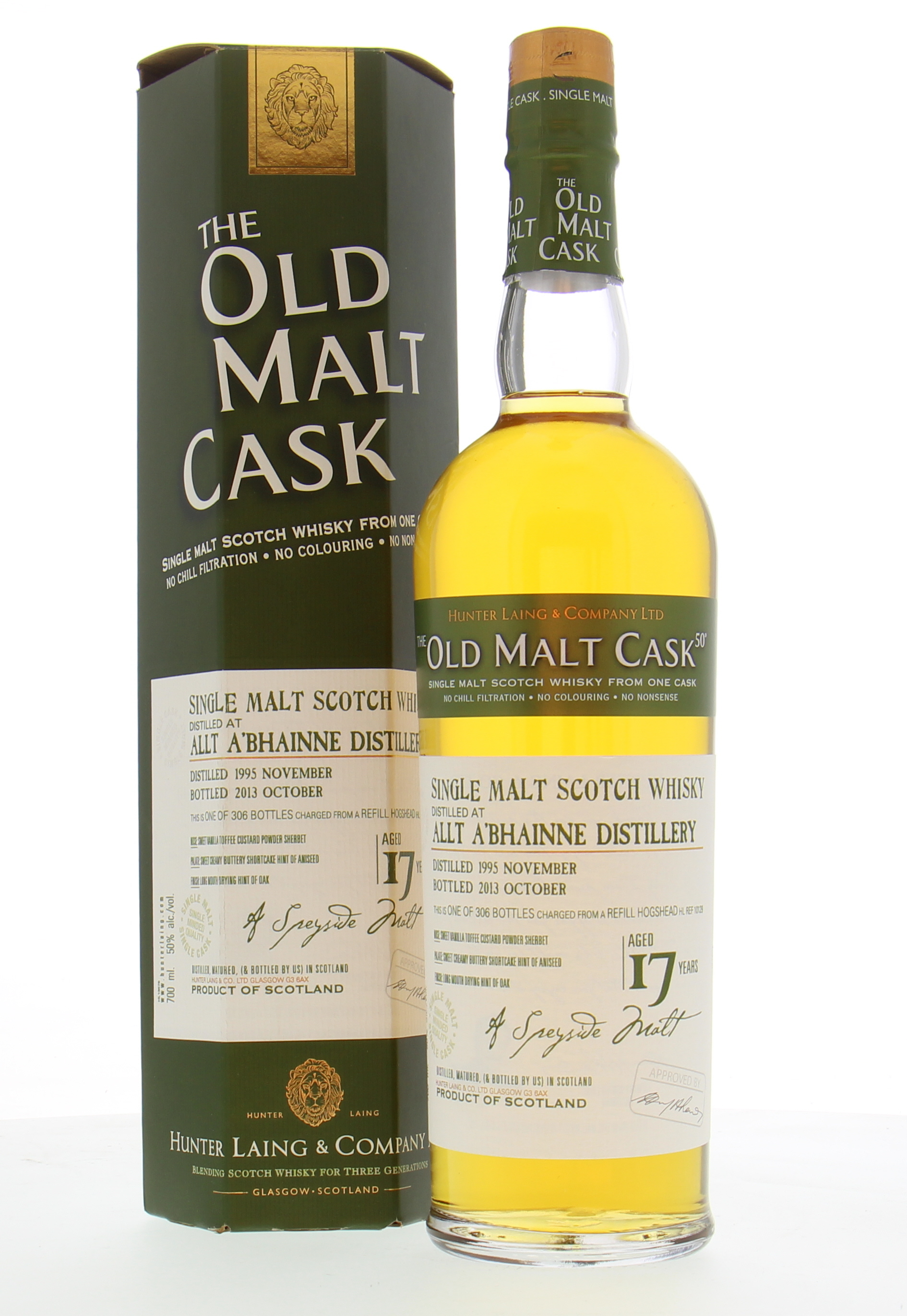 Allt-A-Bhainne - 17 Years Old  Hunter Laing Old Malt Cask: REF#10129 50% 1996 In Original Container