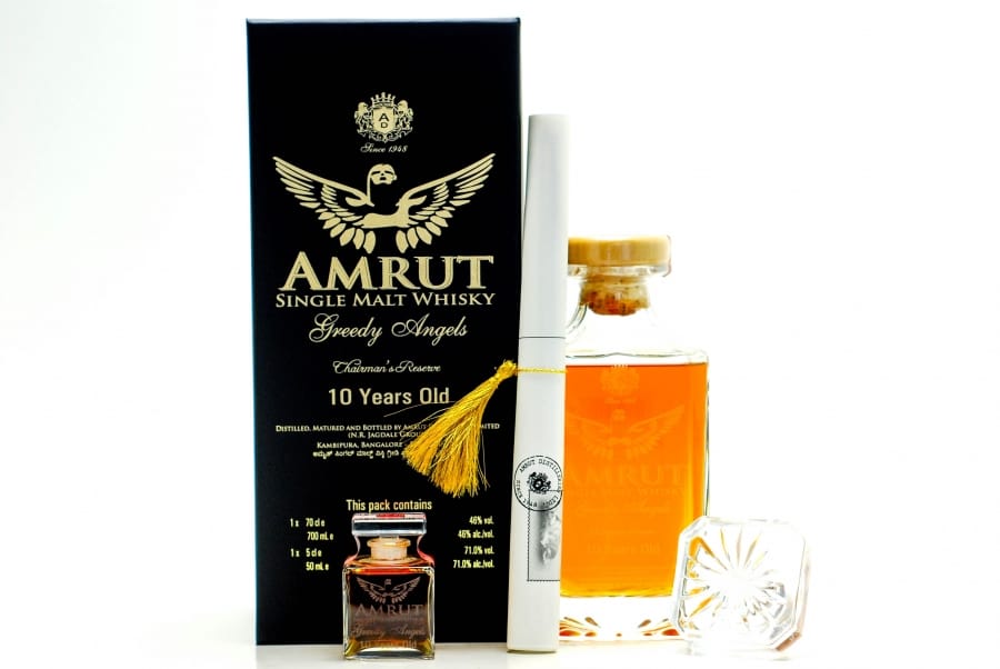 Amrut - Amrut 10 Years Old Greedy Angels Crystal decanter with Miniature 1 Of 284 Bottles 46% NV In Original Container