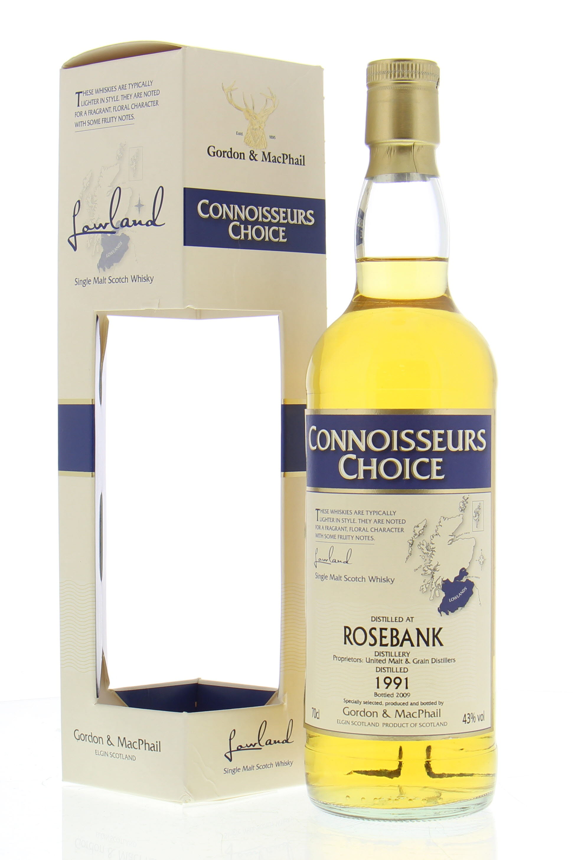 Rosebank - 17 Years Old Gordon & MacPhail Connoisseurs Choice 43% 1991 In Original Container